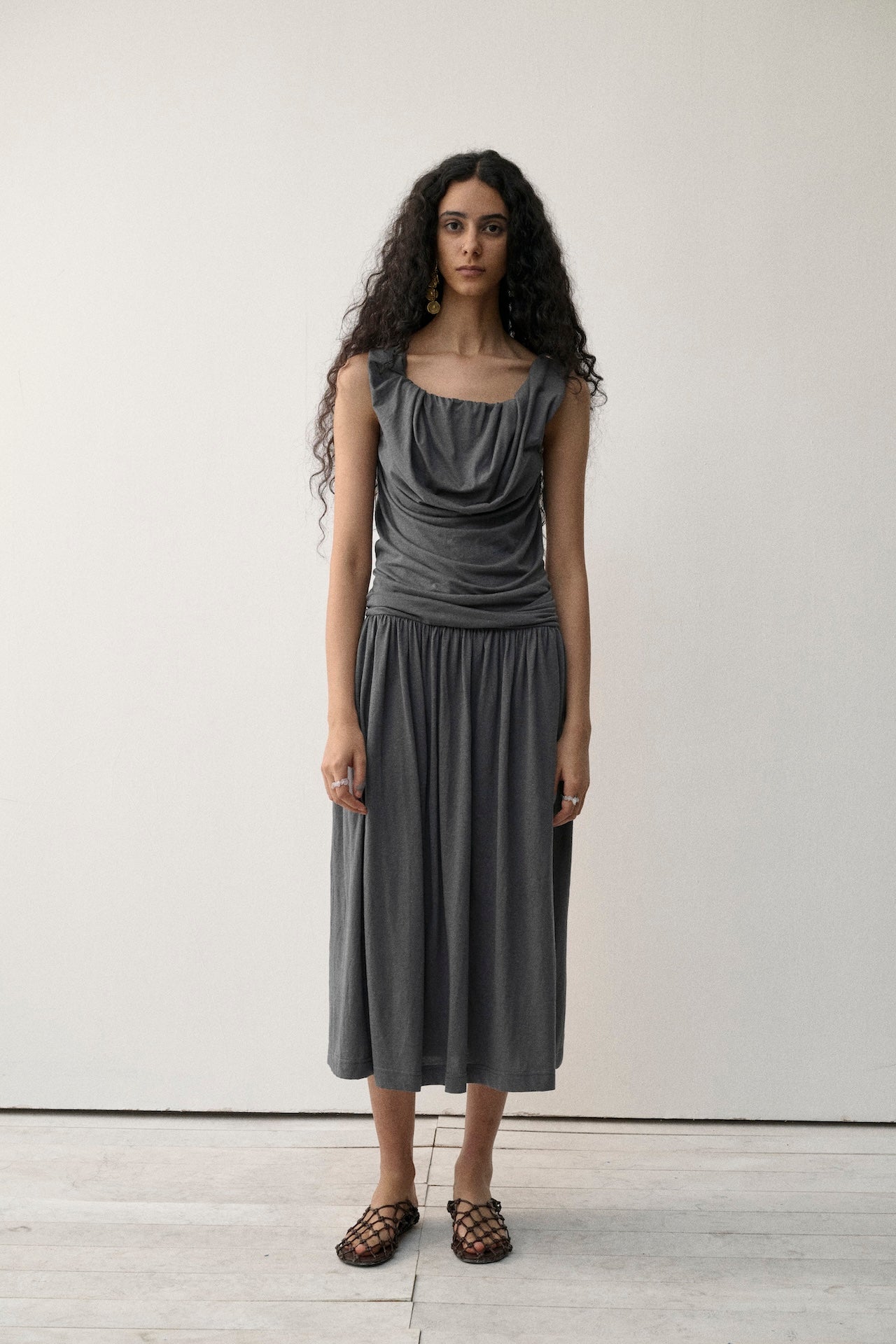 Draped Low-Waist Knit Dress