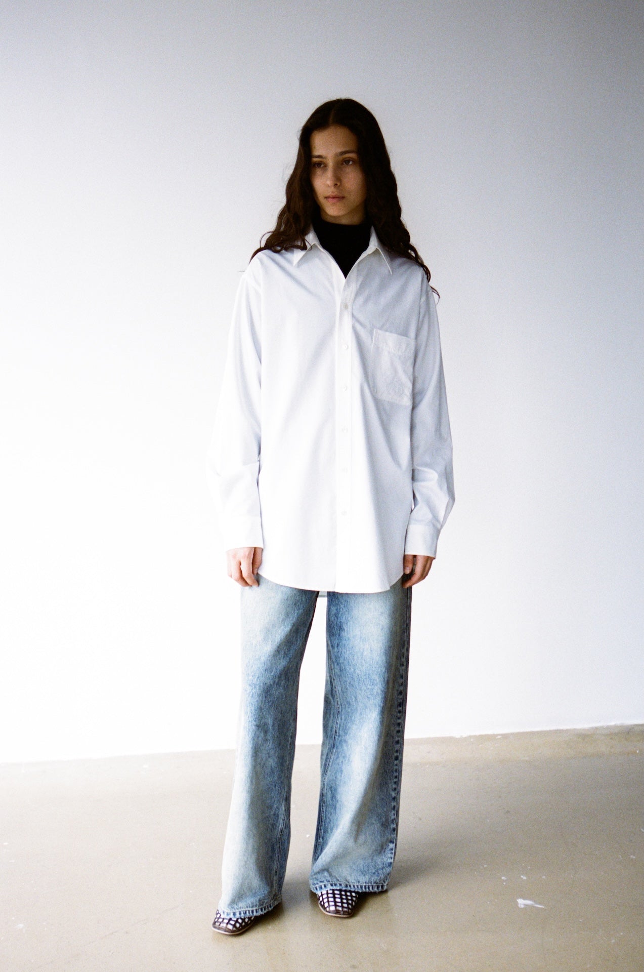 Embroidered Unisex Loose Mid-Length White Shirt