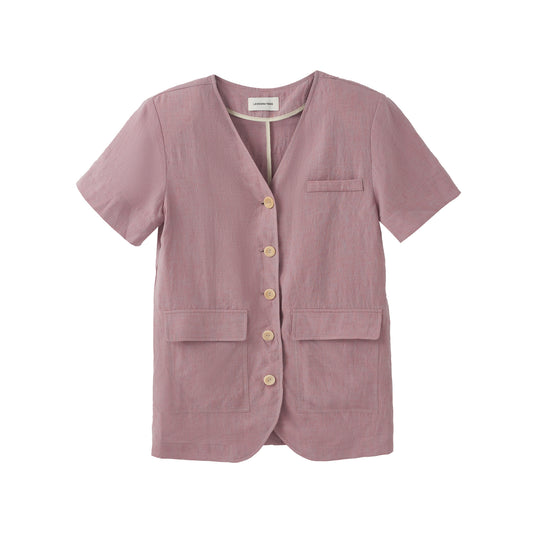 Bicolor-Linen Padded Shoulder Suit-style Shirt (PRE-ORDER)