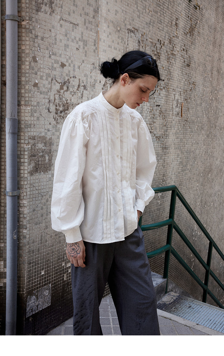 Long Sleeve Cotton-Linen Blend Embroidered Shirt(PRE-ORDER)