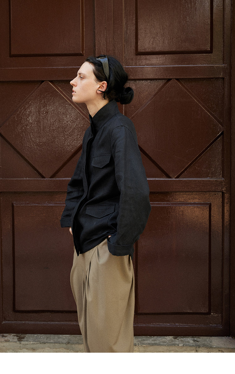 Linen French-style Workwear Cropped Jacket(PRE-ORDER)