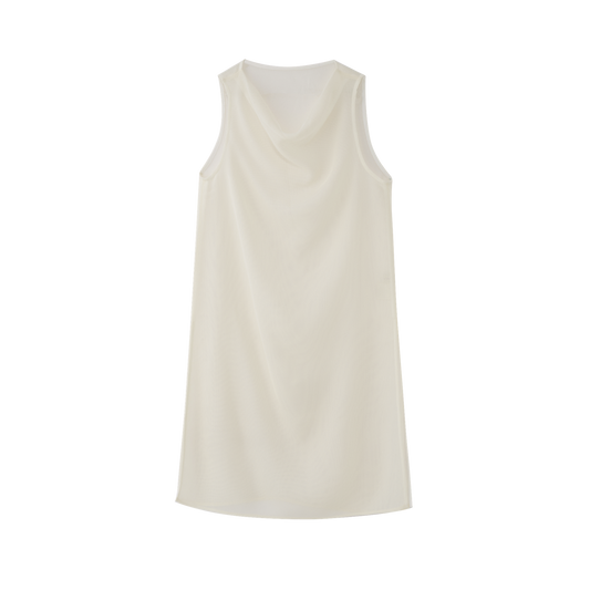 Draped Neck Sleeveless Longline Sheer Layering Top