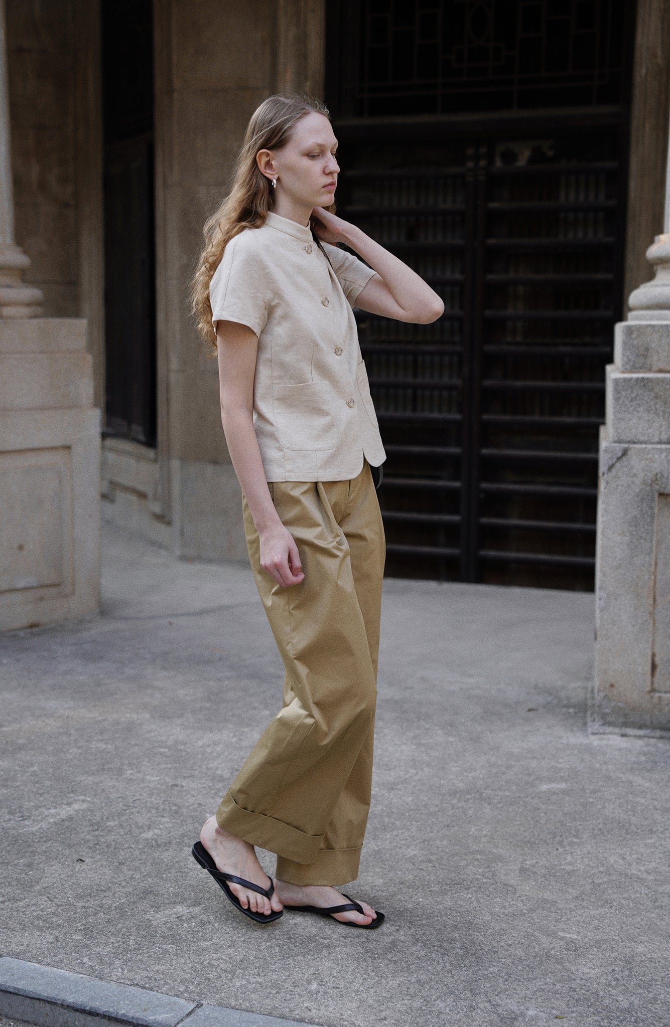 Bony Cotton Pleated Straight-leg Pants