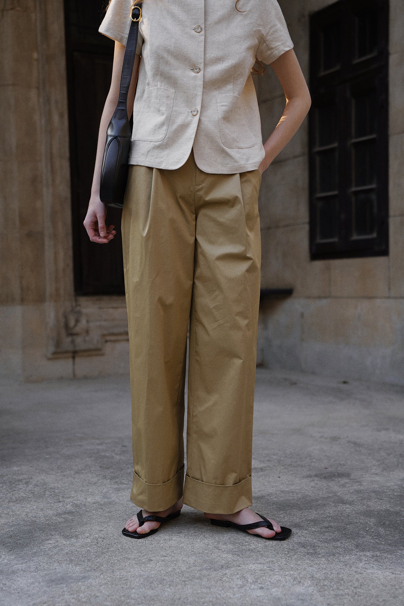 Bony Cotton Pleated Straight-leg Pants