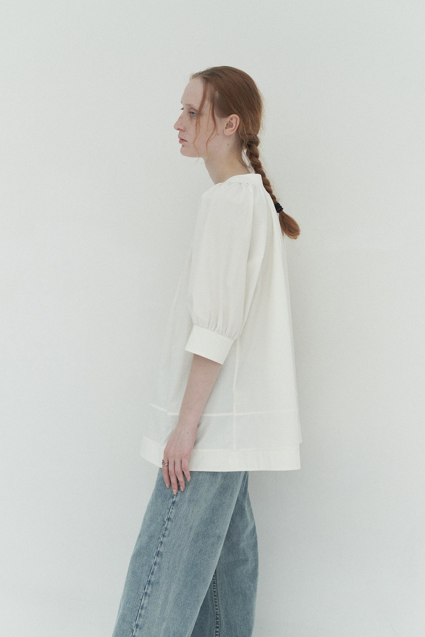 Round Collar Pleated Raglan Sleeve Shirt (PRE-ORDER)