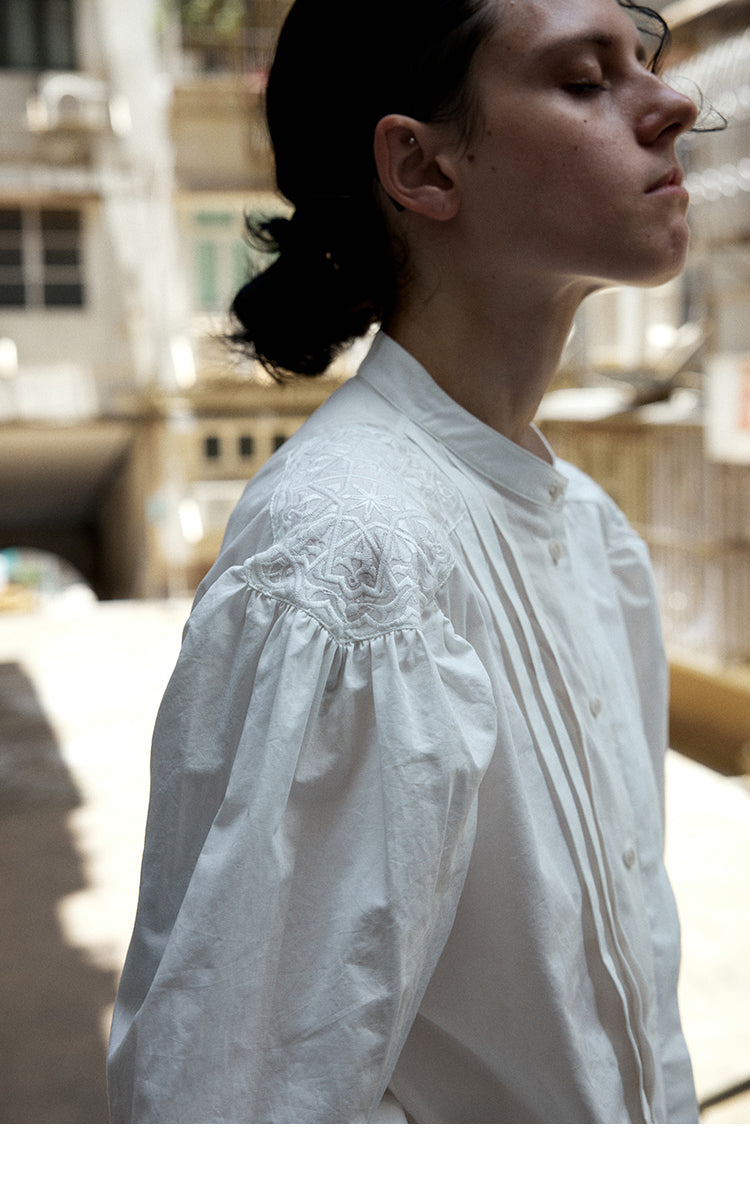 Long Sleeve Cotton-Linen Blend Embroidered Shirt(PRE-ORDER)