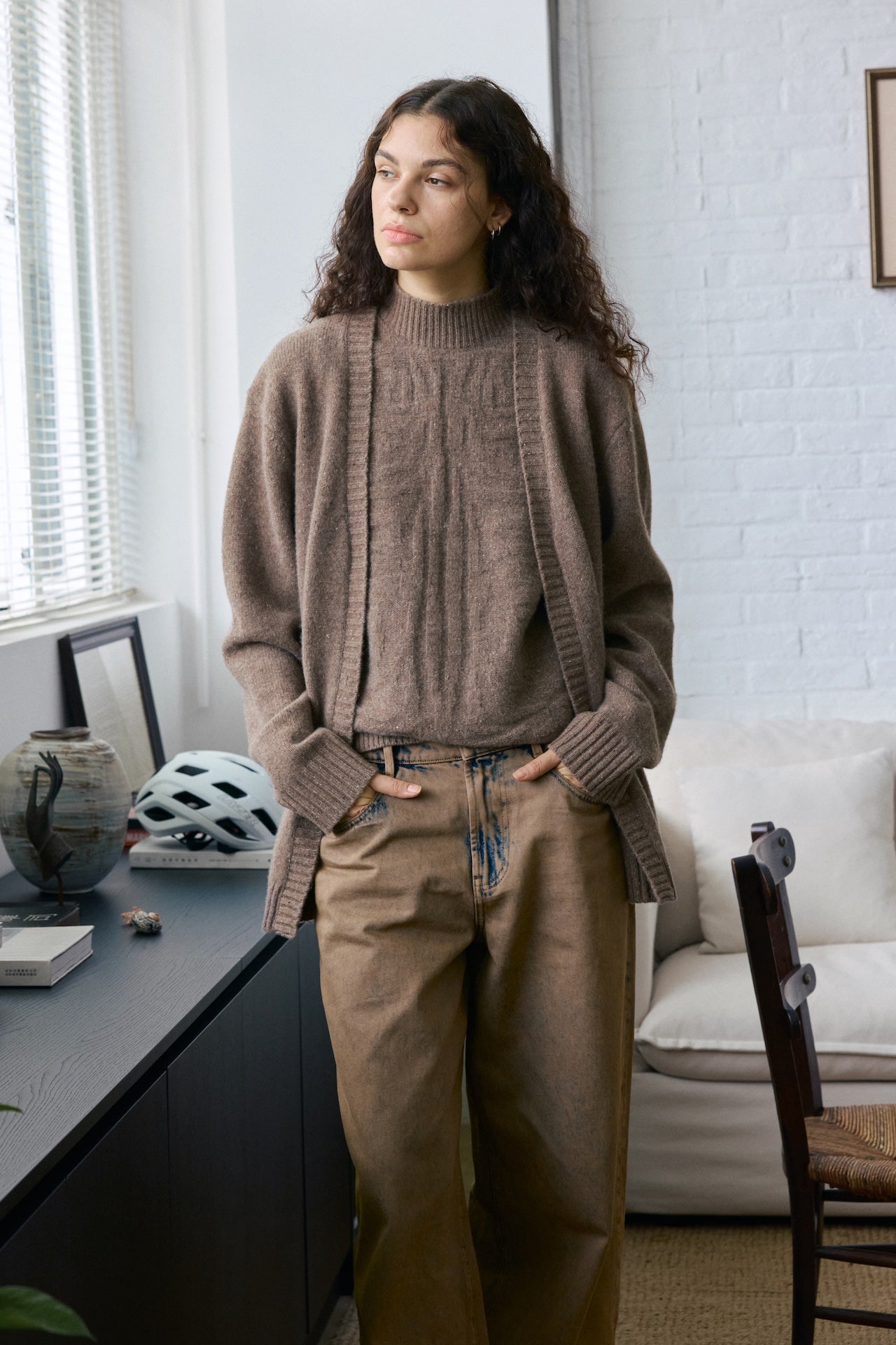 Asymmetric Front Relaxed Cardigan Sweater