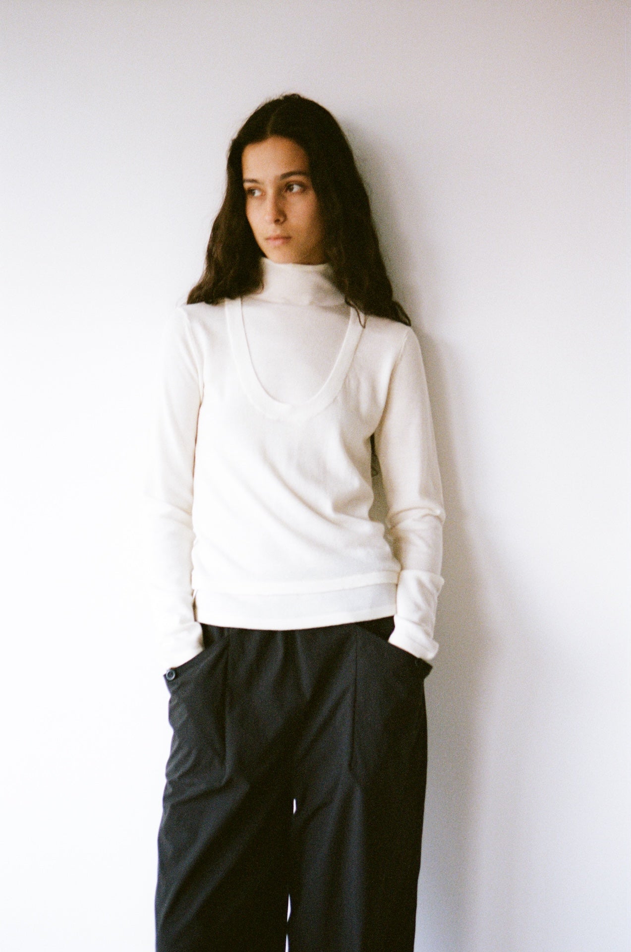 Mock Two-Piece High-Neck Knitted Top