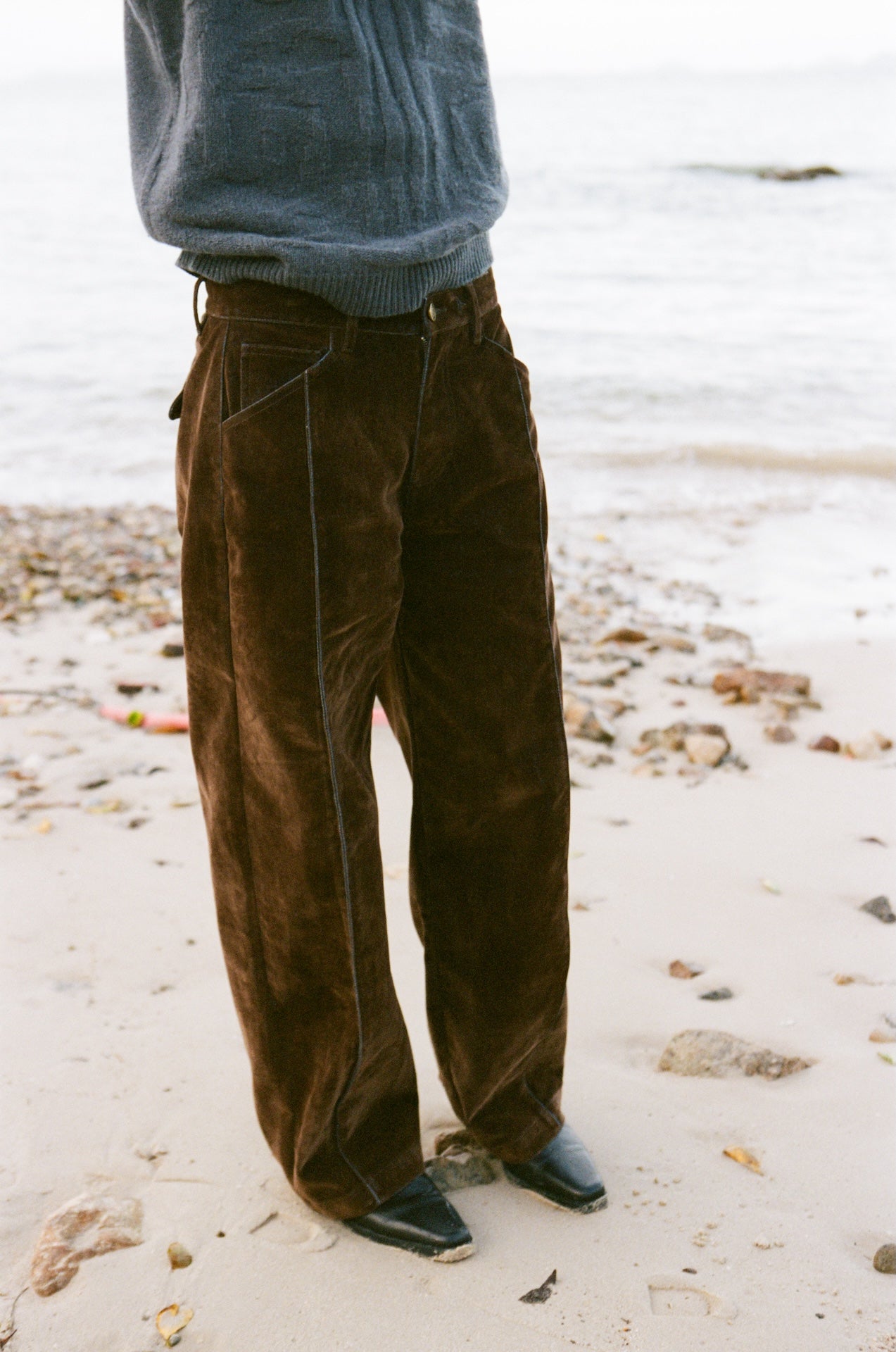 Original Cotton-Blend Flocked Denim Drawstring Straight-Leg Pants