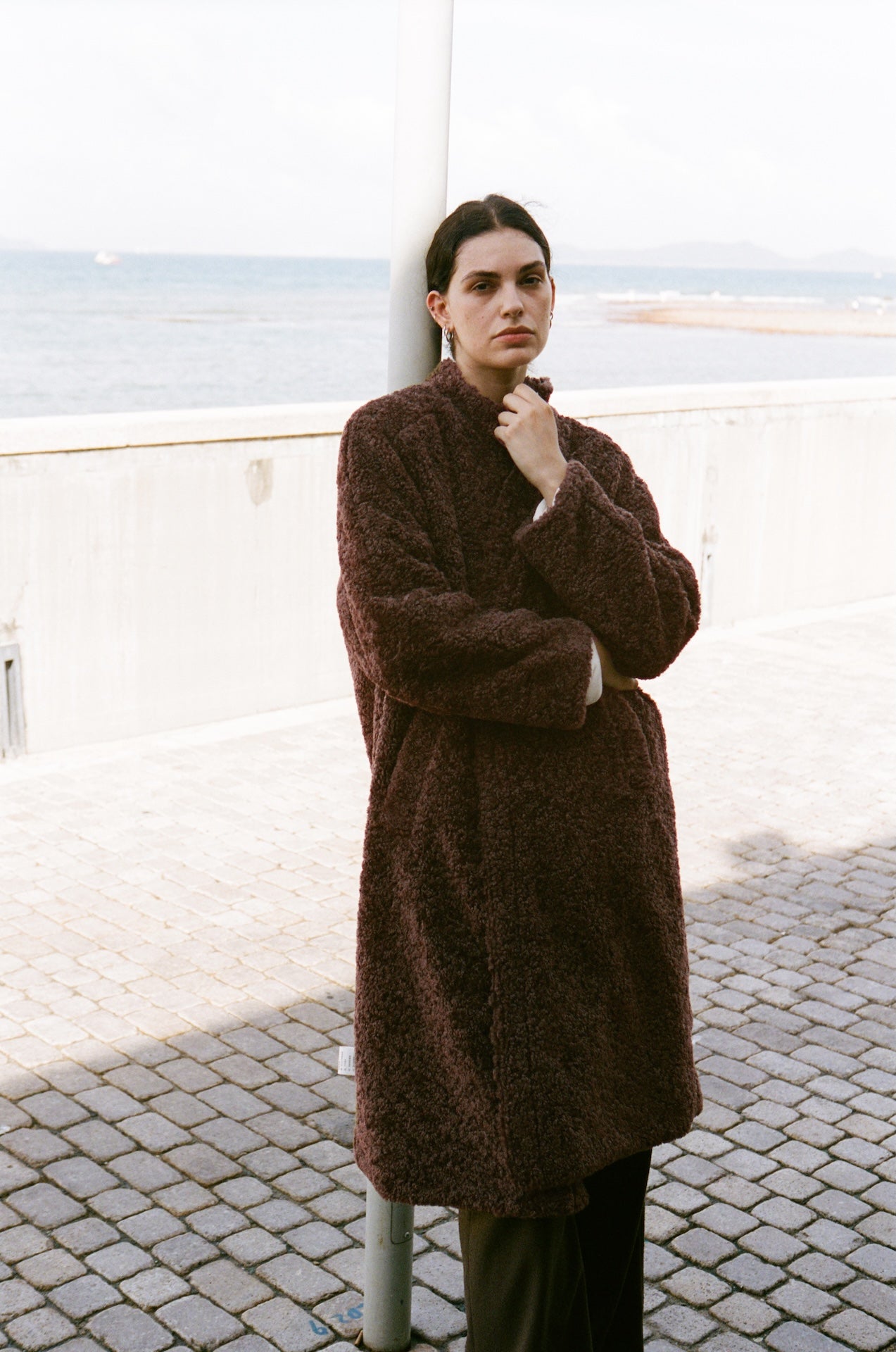 Reversible Stand-Collar Relaxed Mid-Length Fleece Jacket