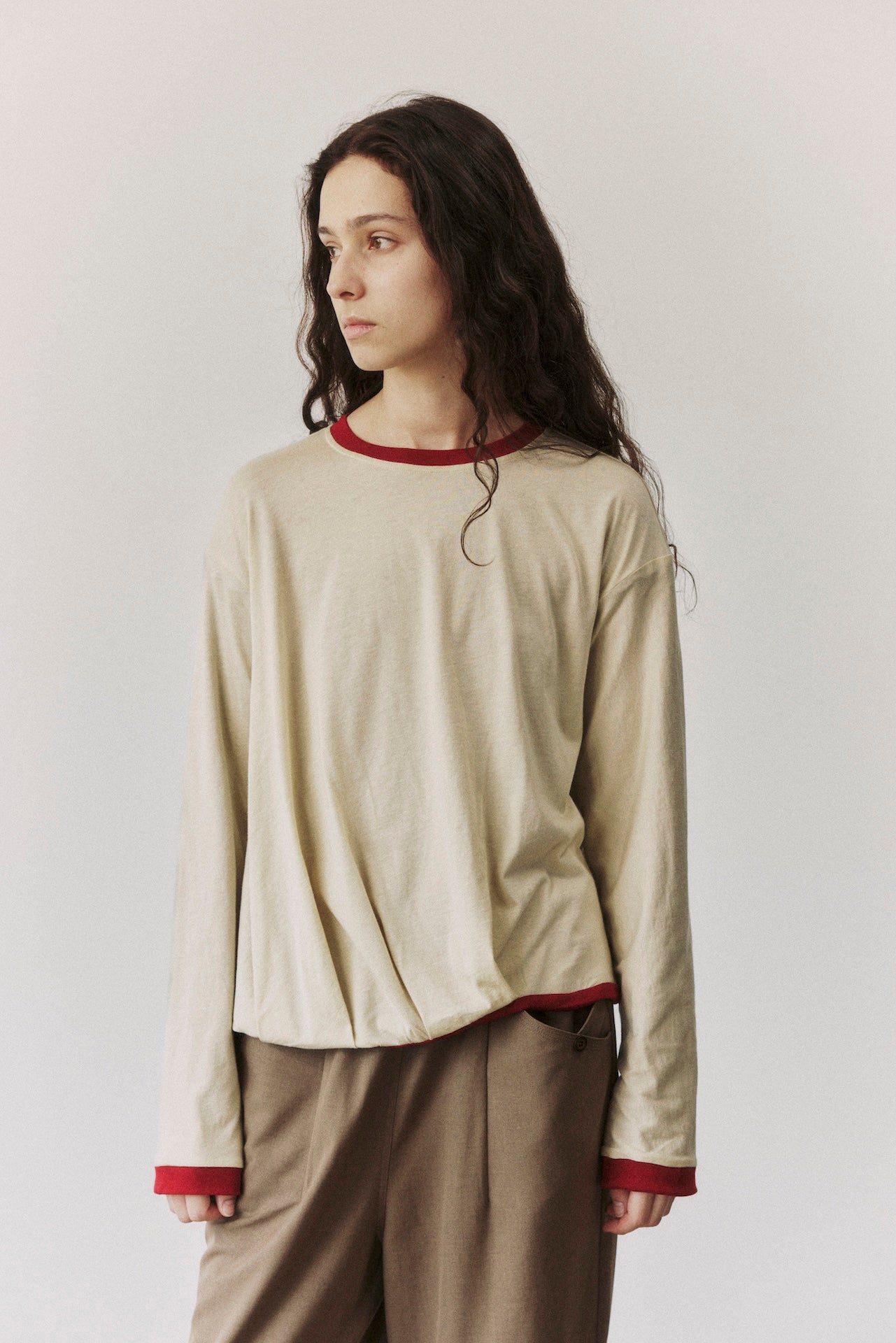 Reversible Double-Layer Contrast Knit Long-Sleeve Tee