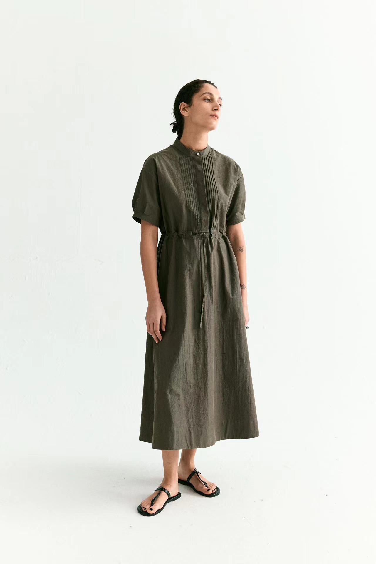 Waist-Defined Mid-Length Shirt Dress