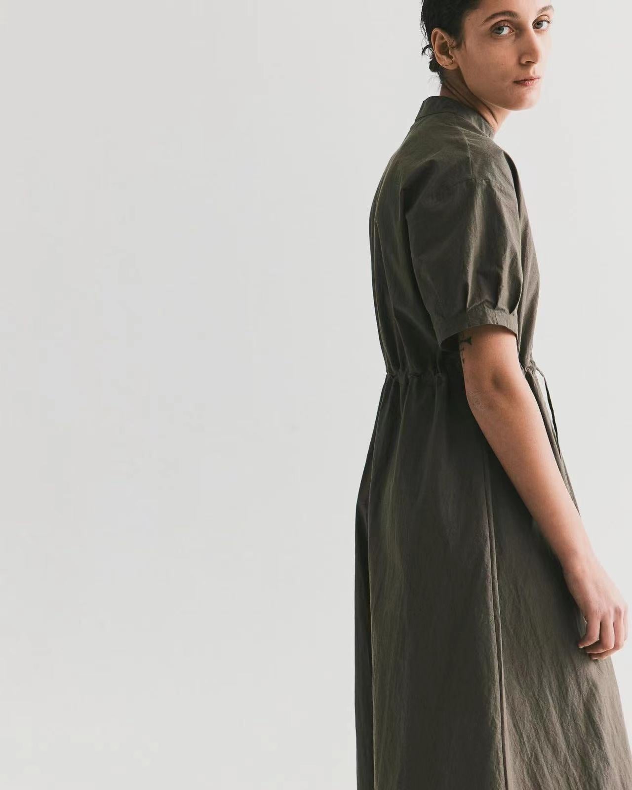 Waist-Defined Mid-Length Shirt Dress