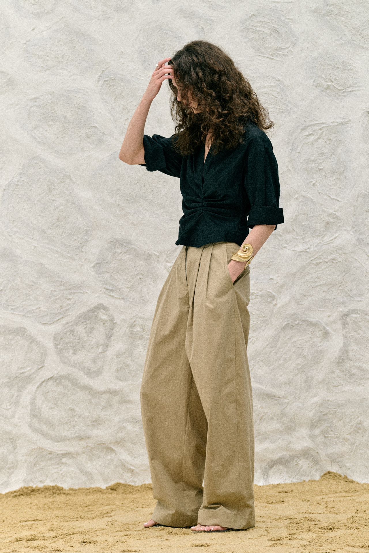 Double pleated waistband pants