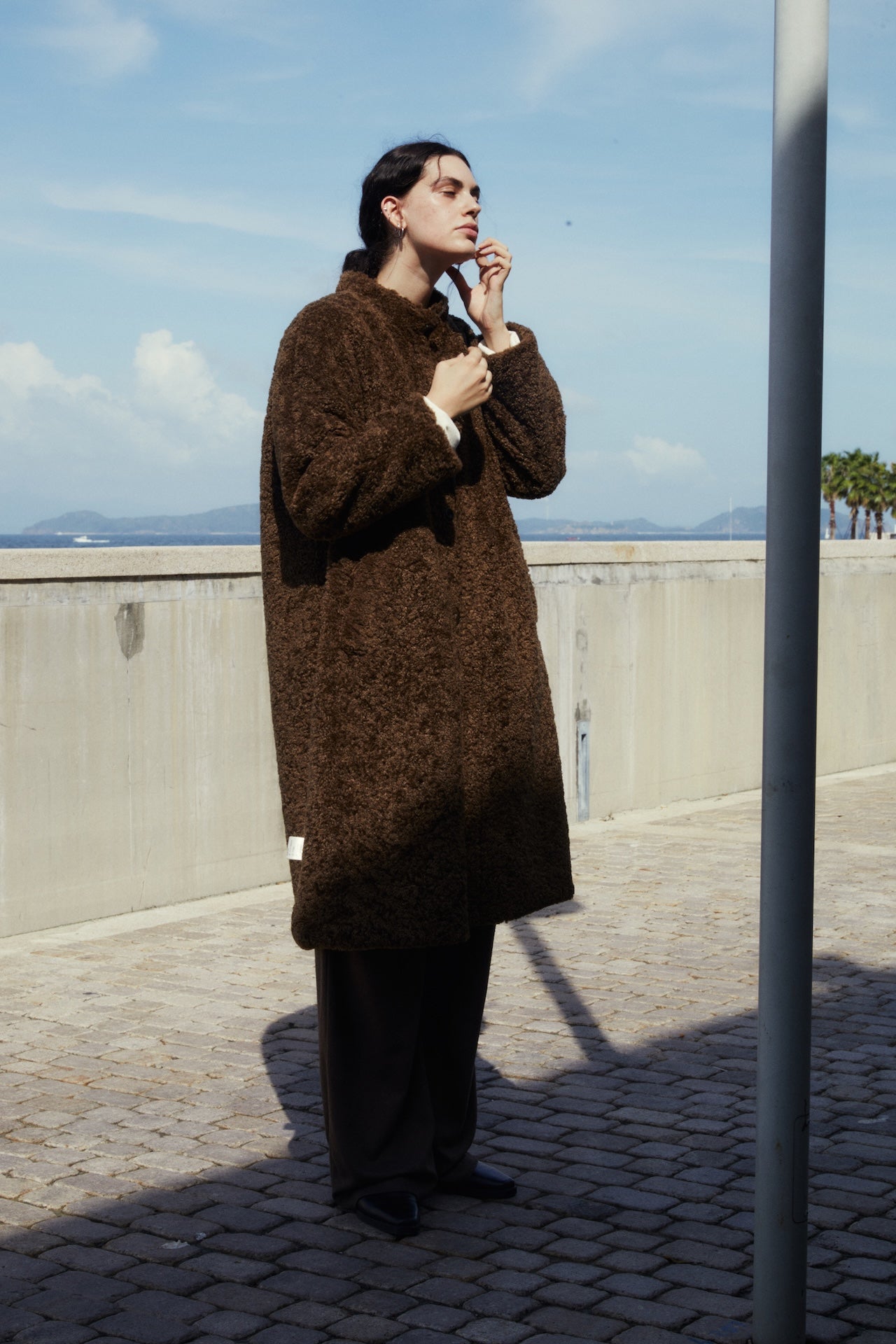 Reversible Stand-Collar Relaxed Mid-Length Fleece Jacket