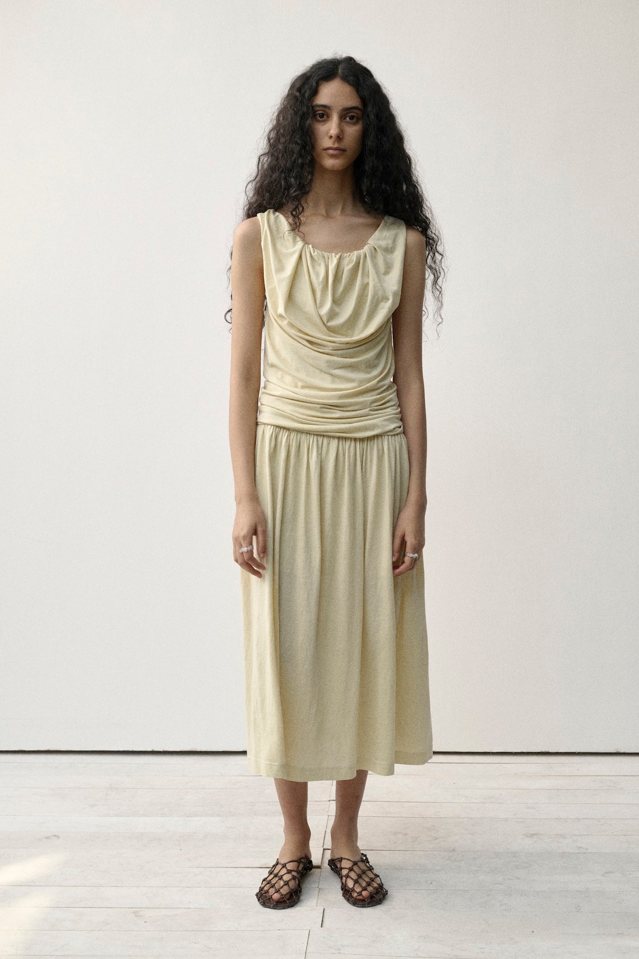 Draped Low-Waist Knit Dress