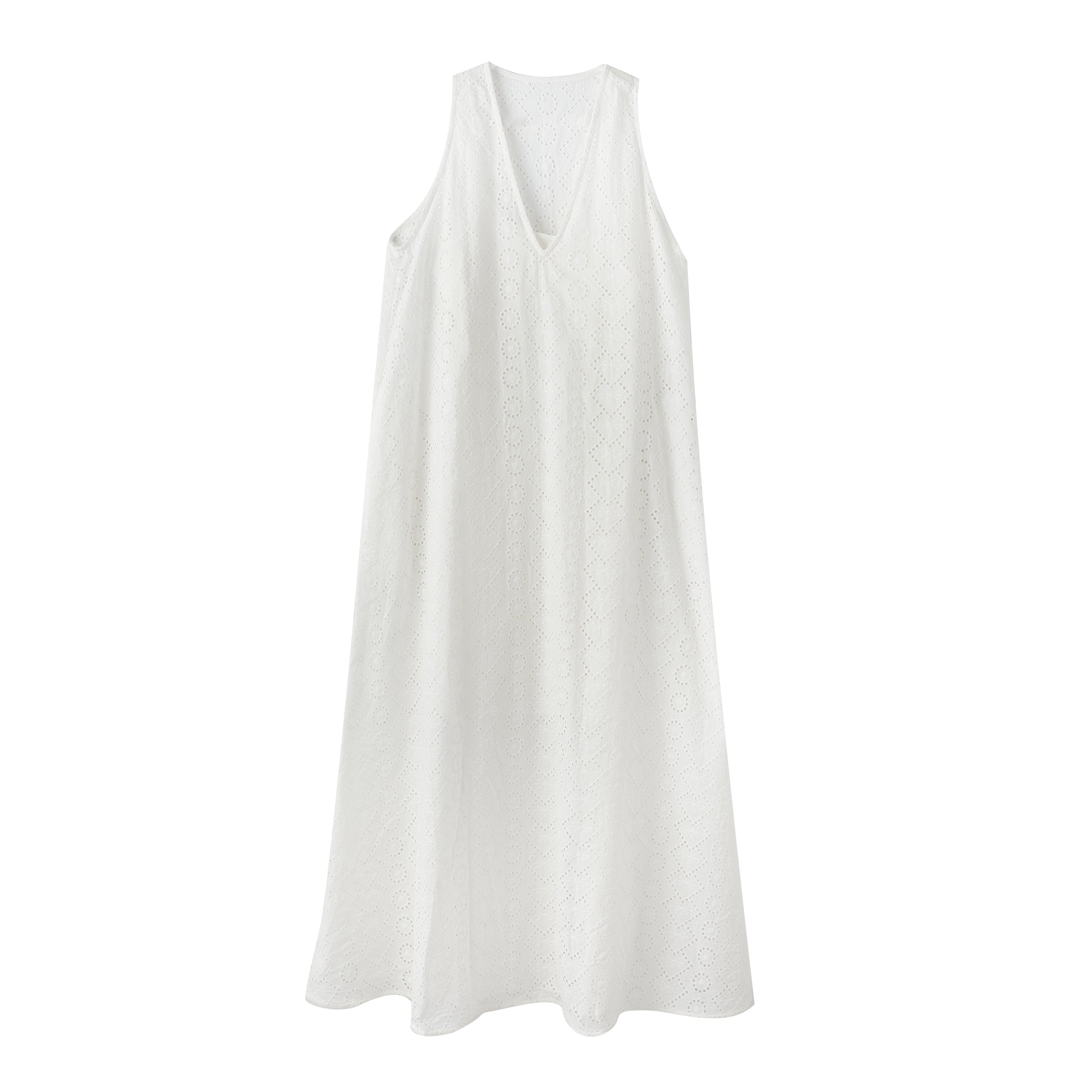 Cotton Embroidered Jacquard V-Neck Sleeveless Dress (PRE-ORDER 