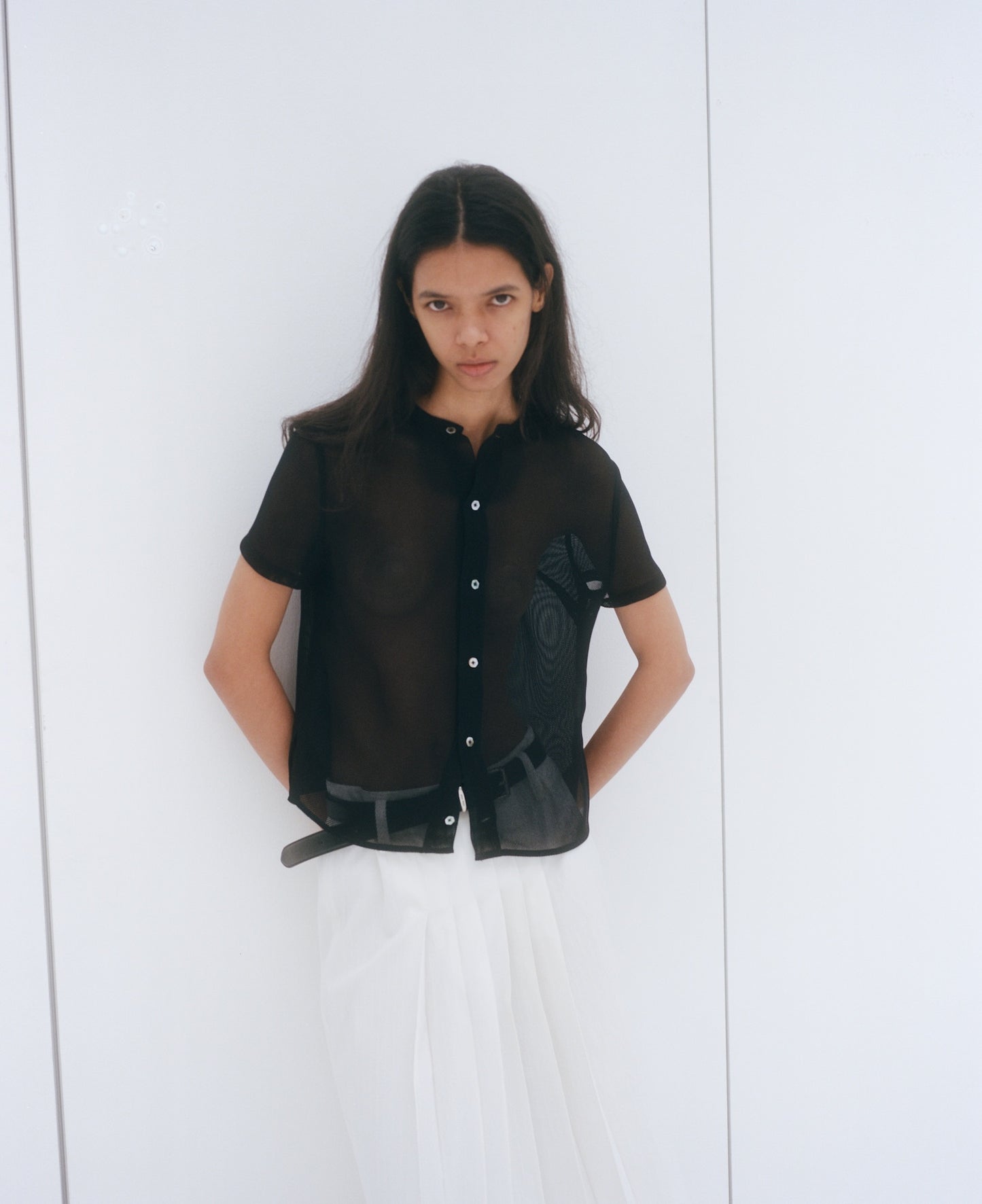 Reversible Sheer Mesh Layering Short-Sleeve Top