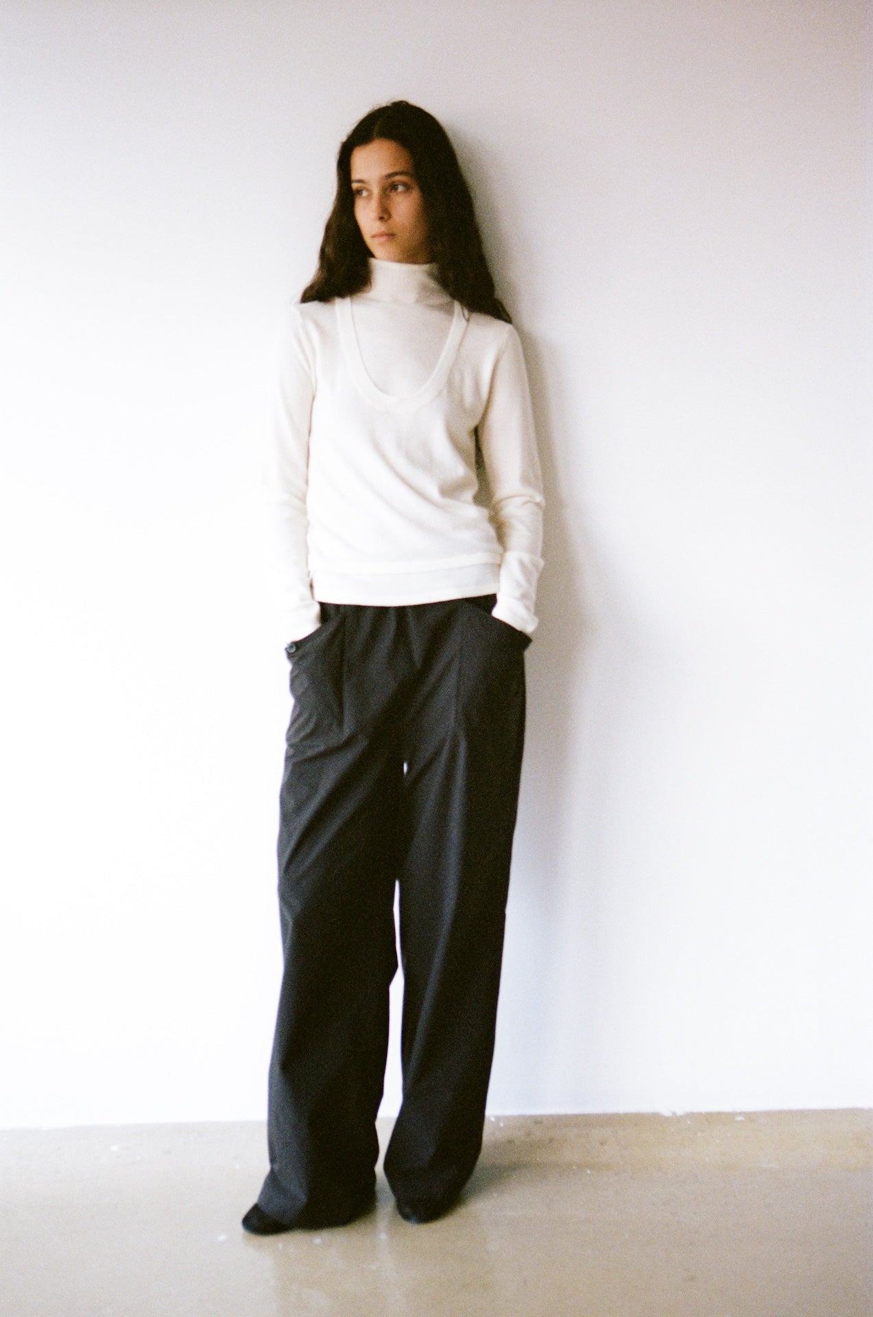Mock Two-Piece High-Neck Knitted Top