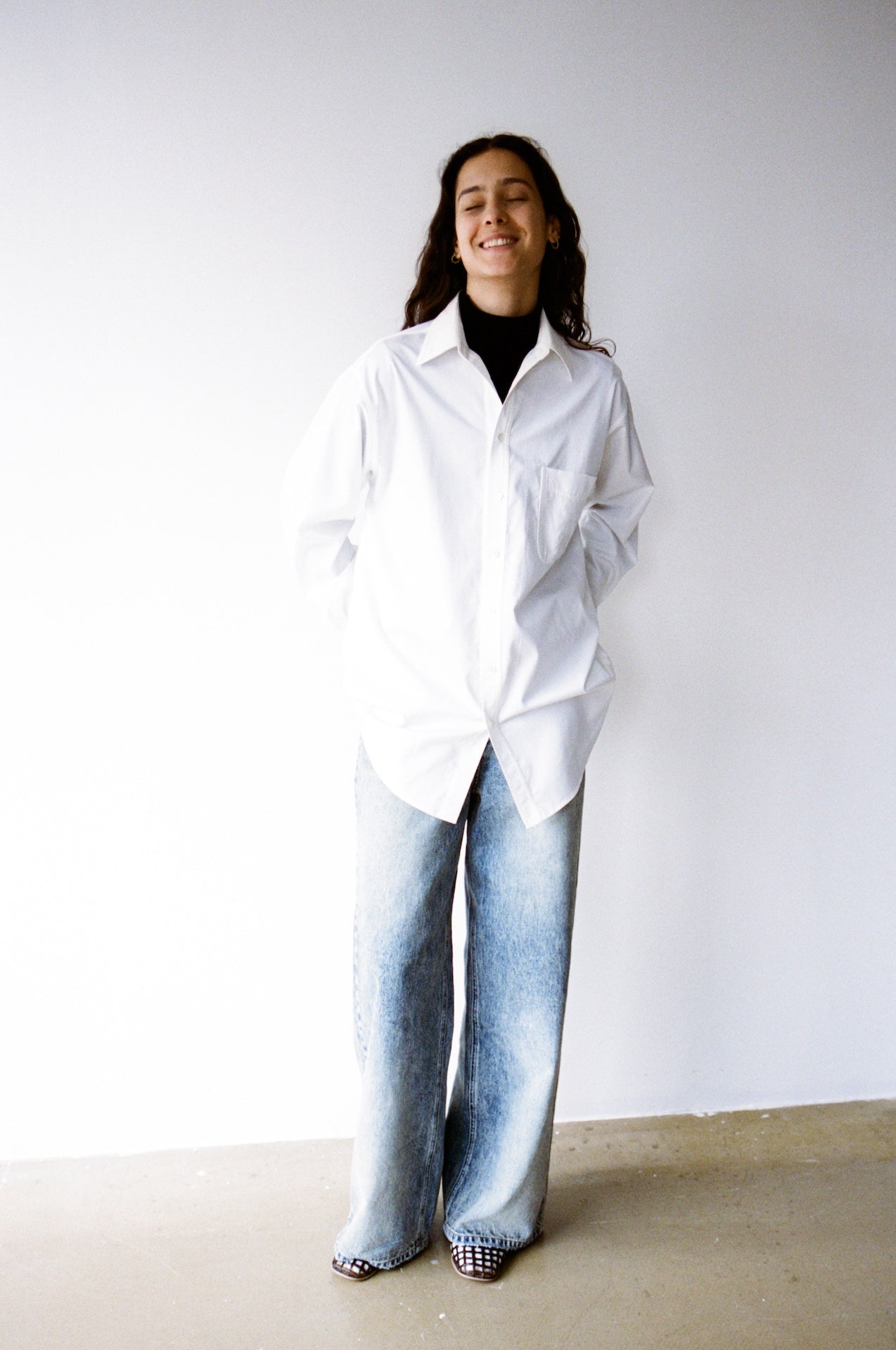 Embroidered Unisex Loose Mid-Length White Shirt