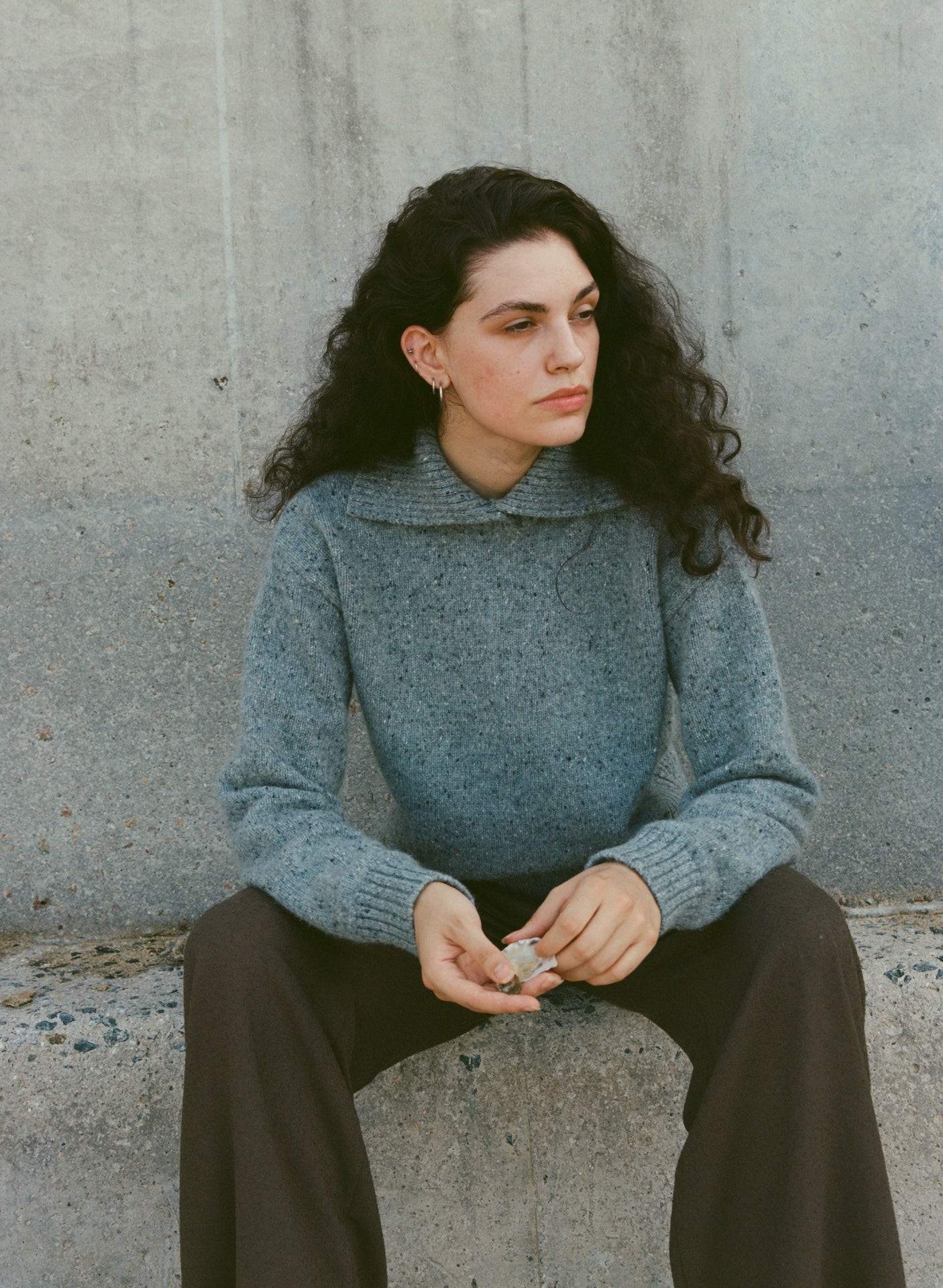 Extra-Fine Merino Wool & Alpaca Blend Oversized Fold-Collar Knit Sweater