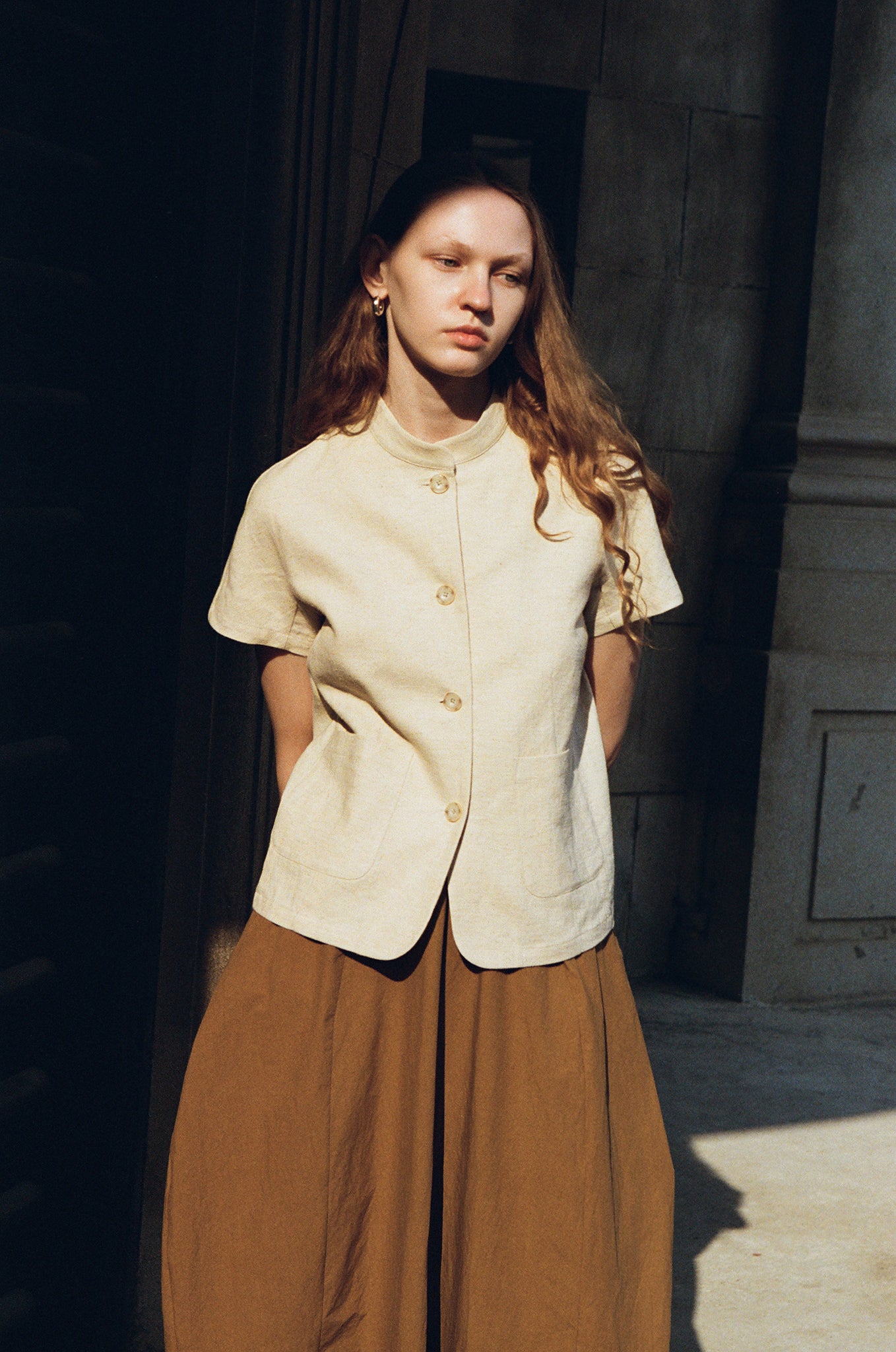 Linen&Cotton Blend Short-sleeved Shirt