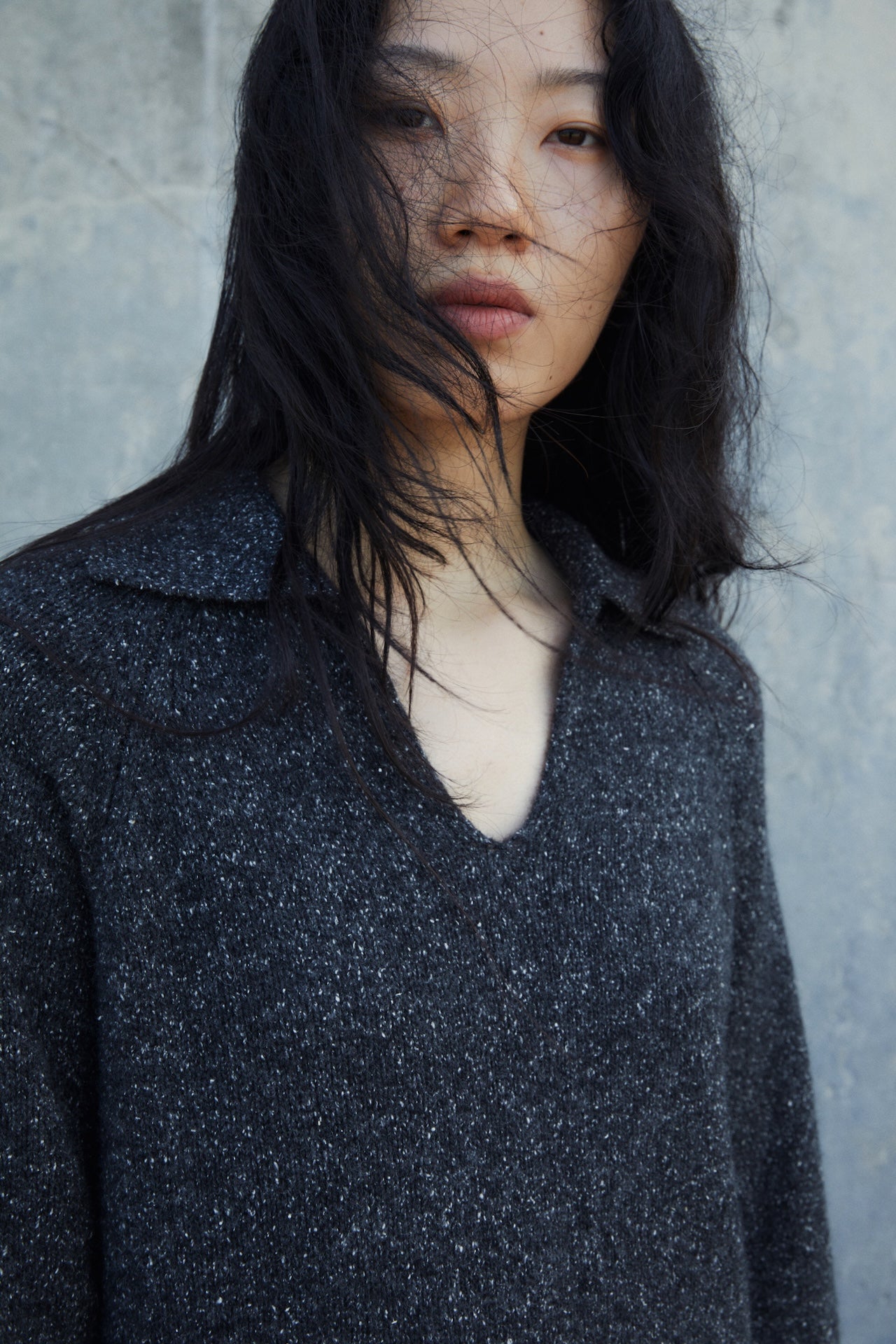 Merino Wool Heart-Collar Long Knit Sweater Dress