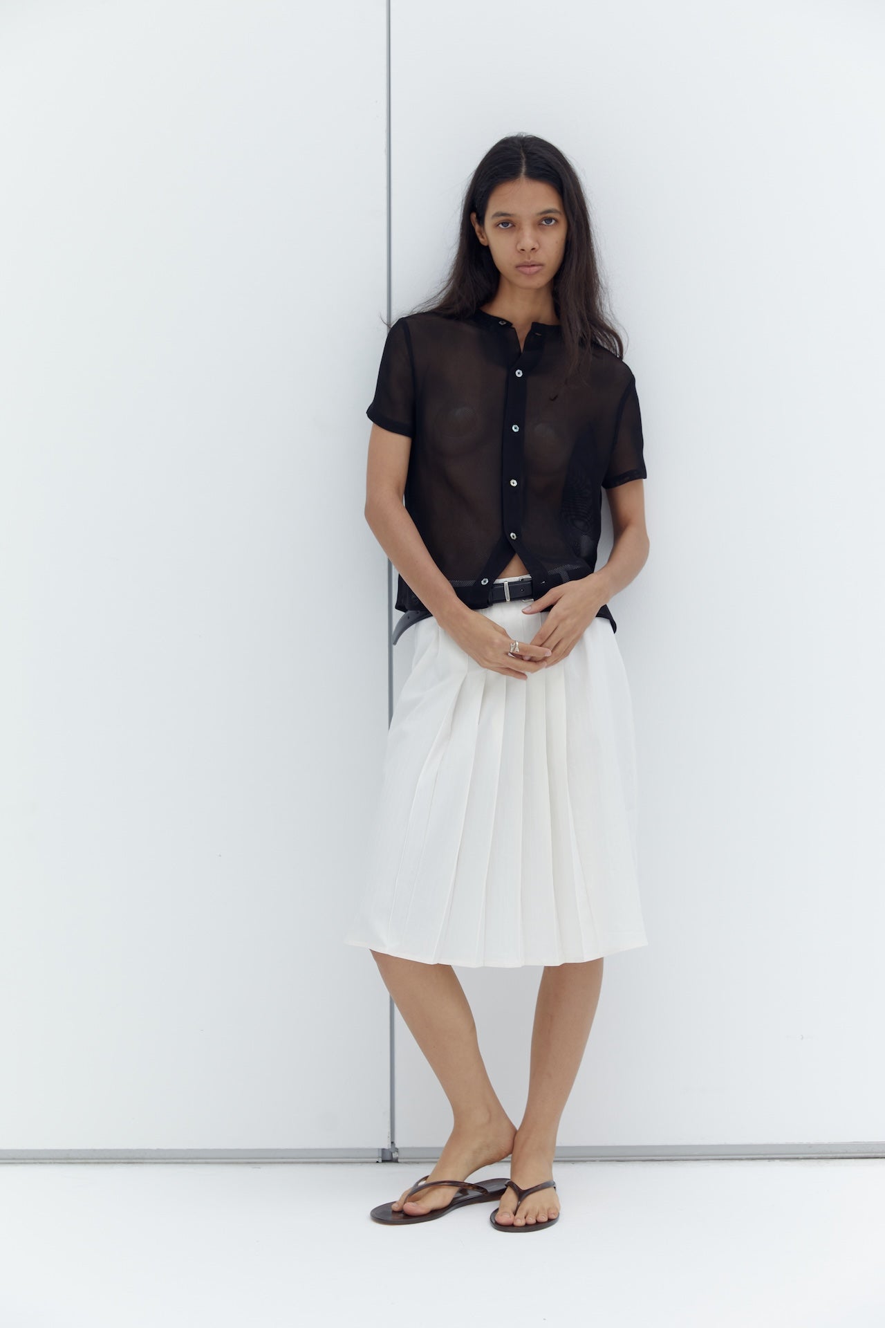 Reversible Sheer Mesh Layering Short-Sleeve Top
