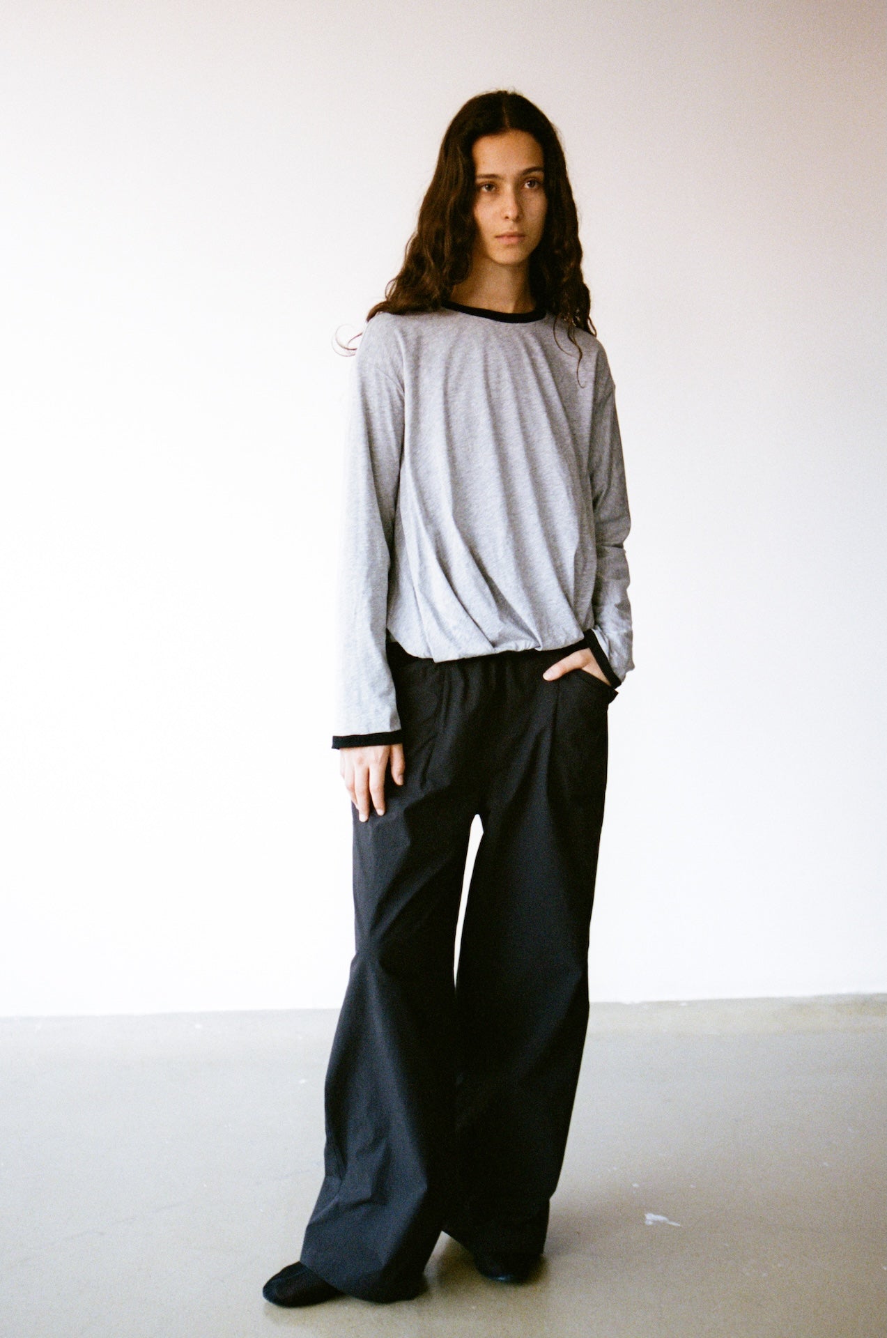 Reversible Double-Layer Contrast Knit Long-Sleeve Tee