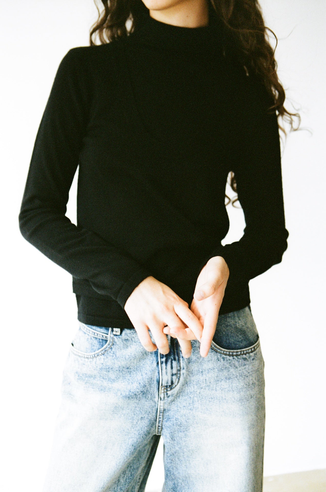 Mock Two-Piece High-Neck Knitted Top