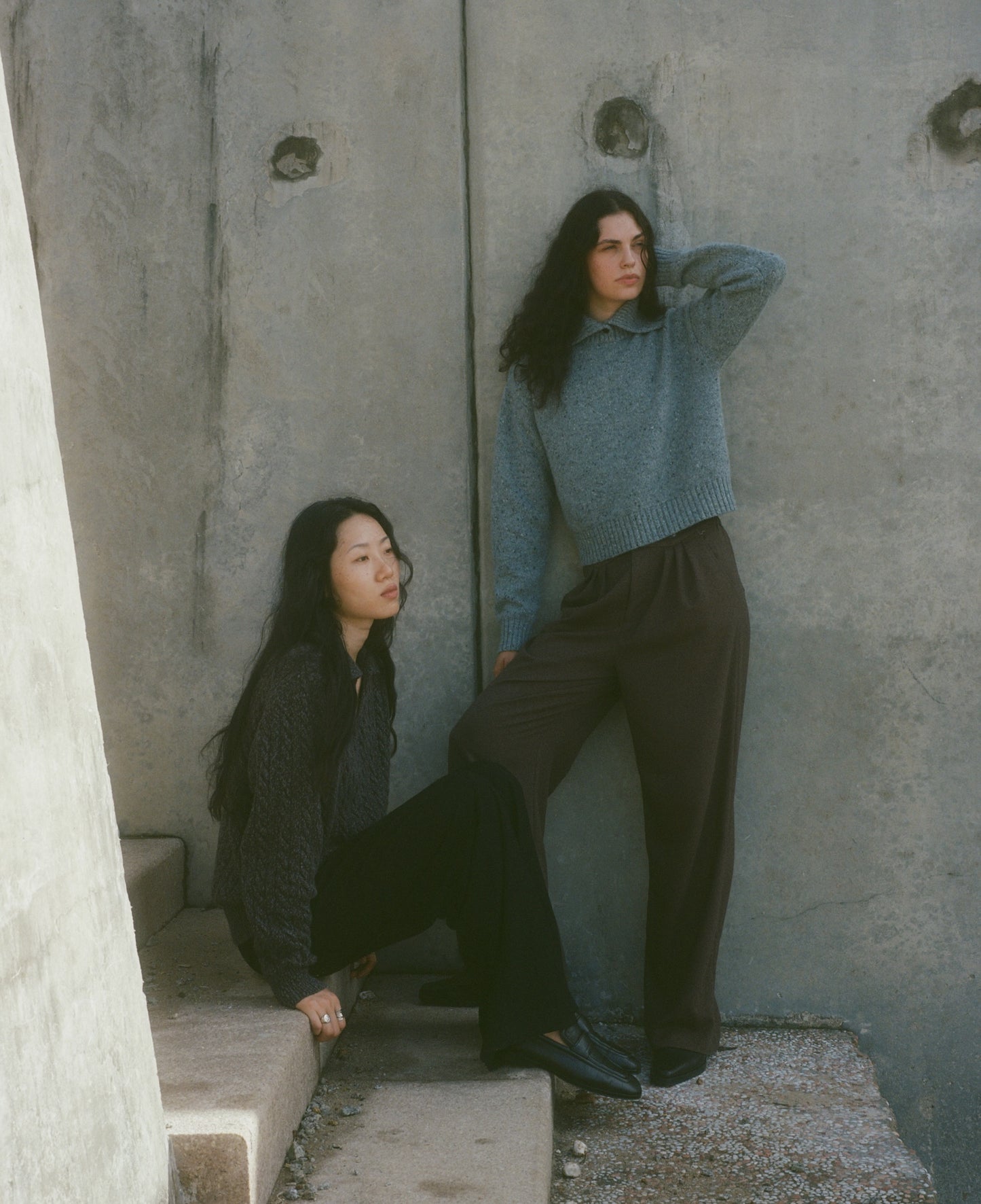 Extra-Fine Merino Wool & Alpaca Blend Oversized Fold-Collar Knit Sweater