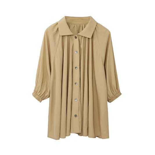 Pleated Raglan Balloon Sleeve Shirt (PRE-ORDER)