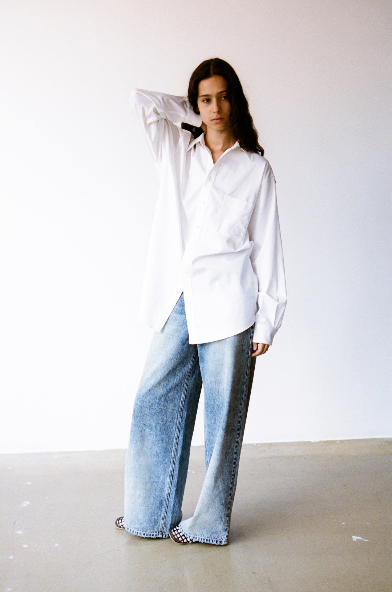 Embroidered Unisex Loose Mid-Length White Shirt