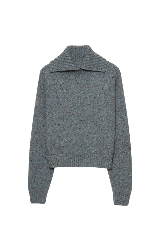 Extra-Fine Merino Wool & Alpaca Blend Oversized Fold-Collar Knit Sweater