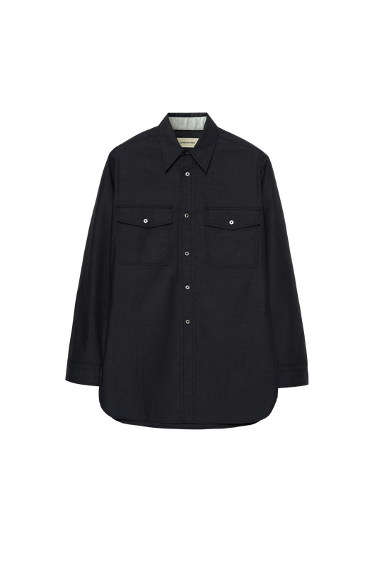 Cotton-Blend Utility Pocket Cinched-Waist Long-Sleeve Shirt
