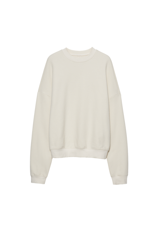 Cotton-Blend Bouclé Knit Crewneck Drop-Shoulder Pullover Sweatshirt