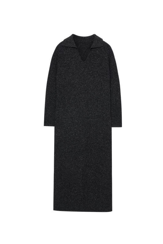 Merino Wool Heart-Collar Long Knit Sweater Dress