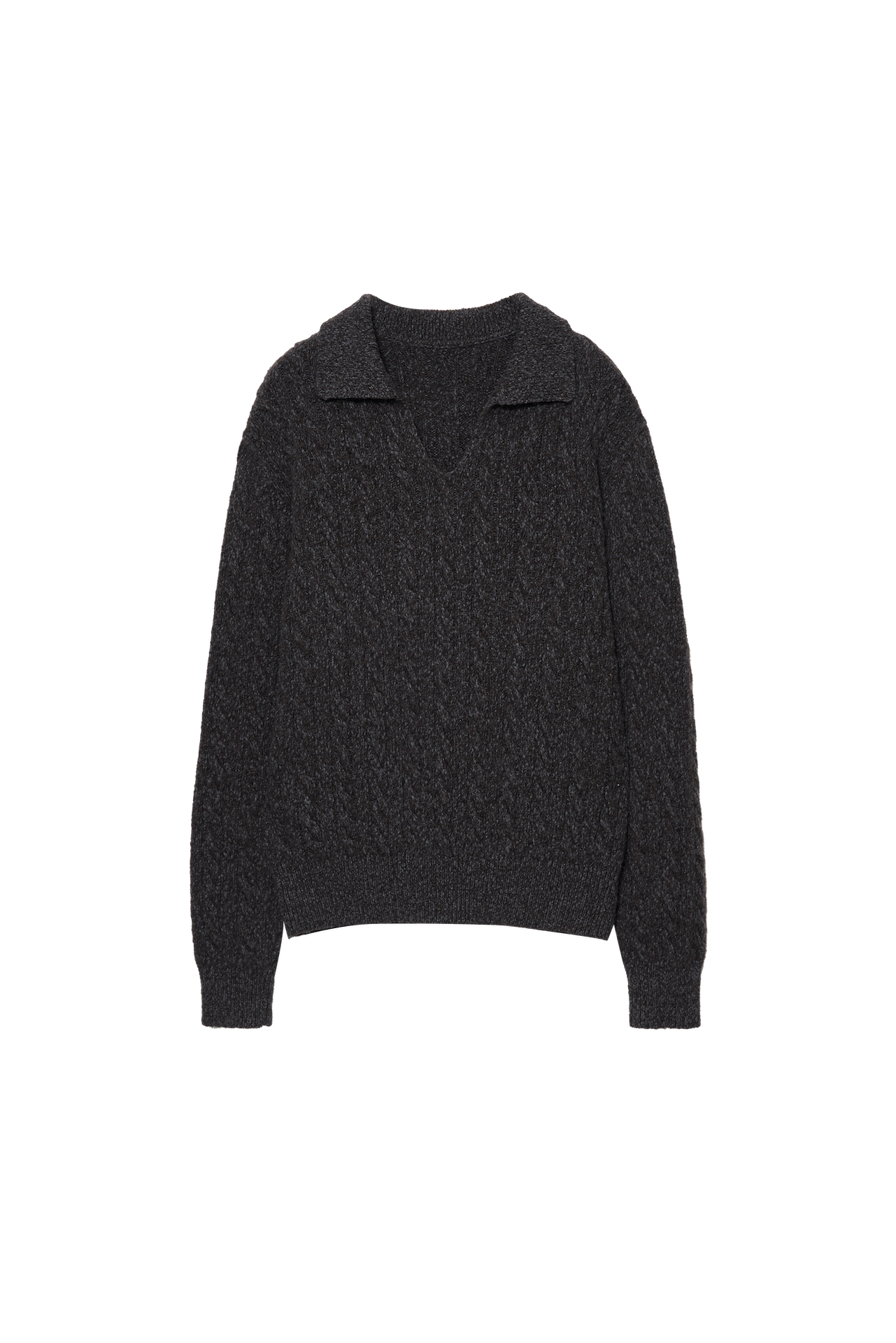 Collar Cable-Knit Relaxed Polo Sweater