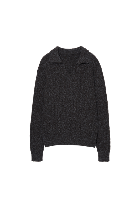 Collar Cable-Knit Relaxed Polo Sweater