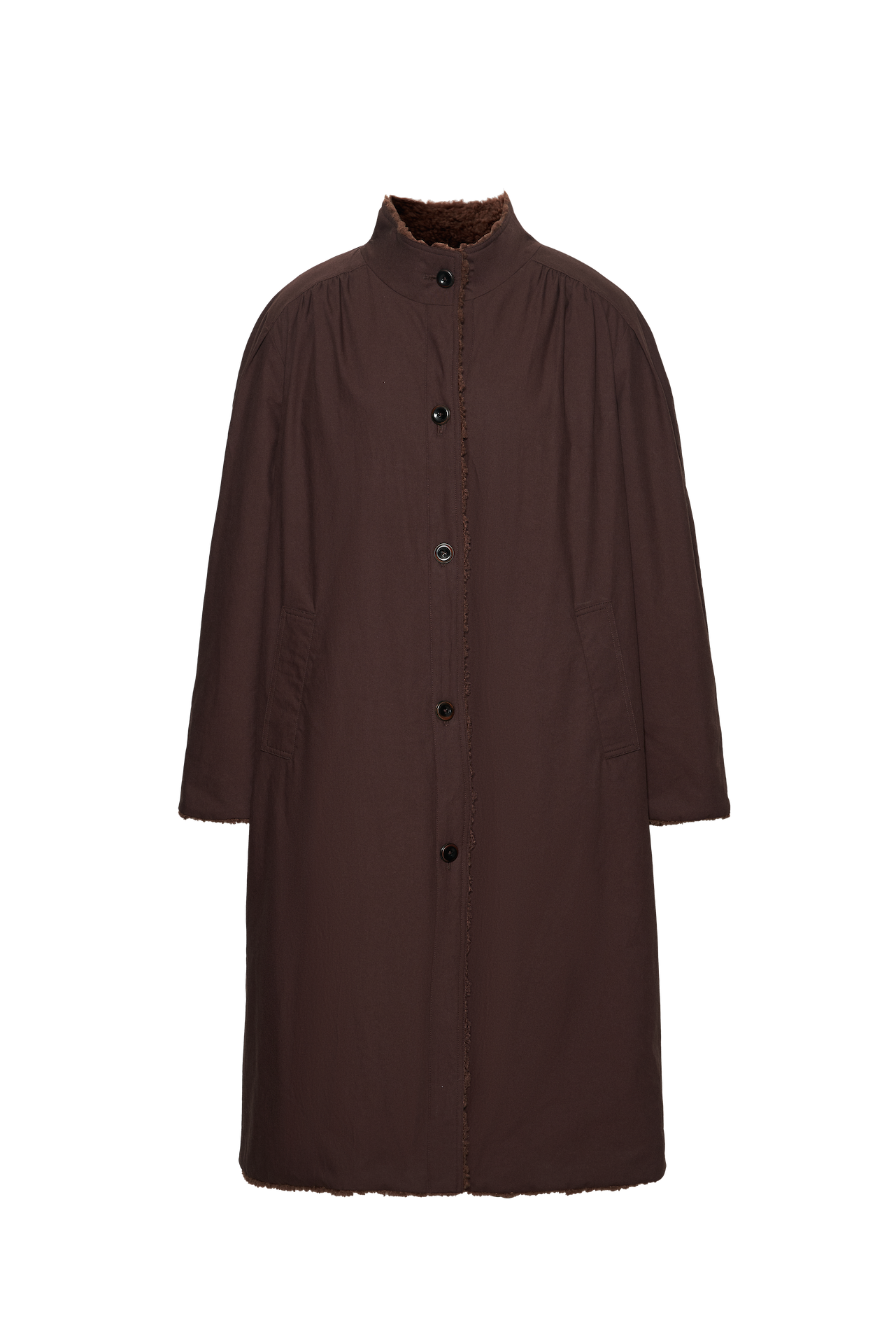 Reversible Stand-Collar Relaxed Mid-Length Fleece Jacket