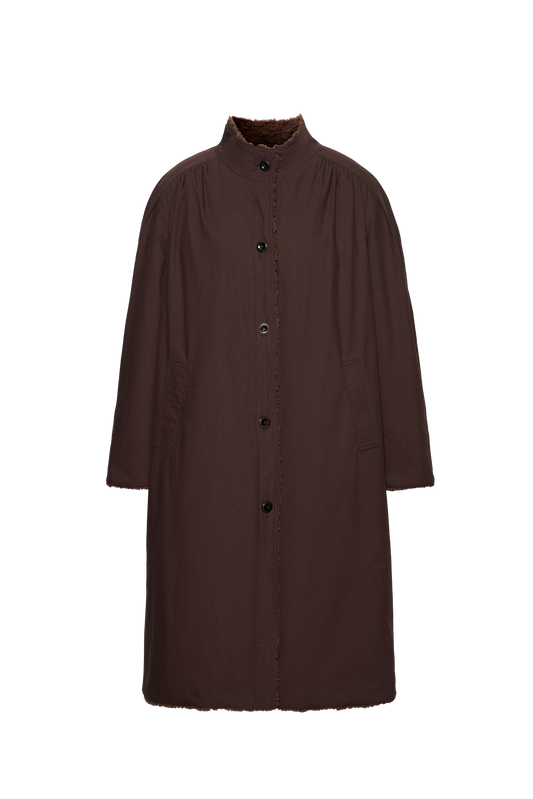 Reversible Stand-Collar Relaxed Mid-Length Fleece Jacket