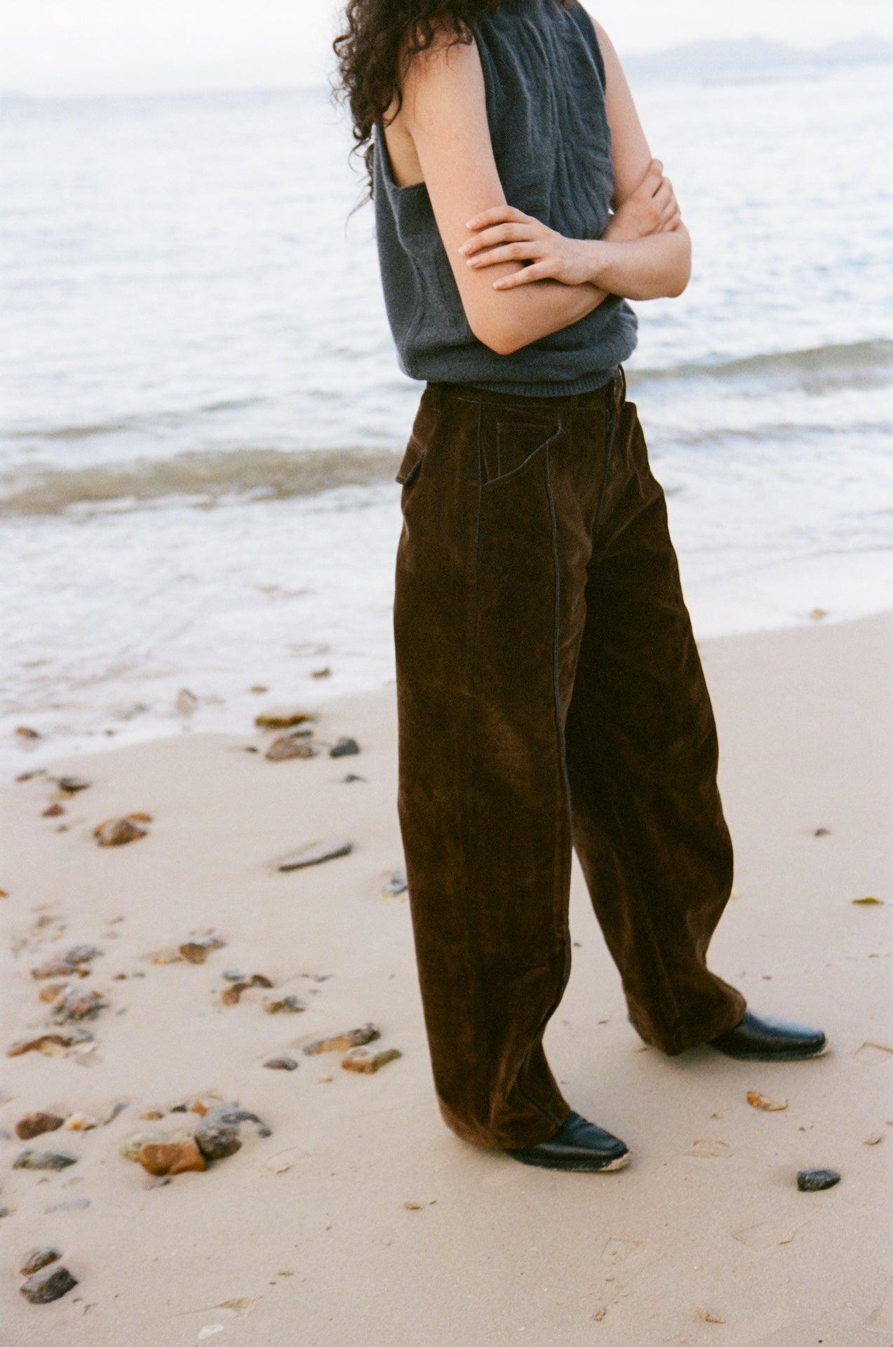 Original Cotton-Blend Flocked Denim Drawstring Straight-Leg Pants