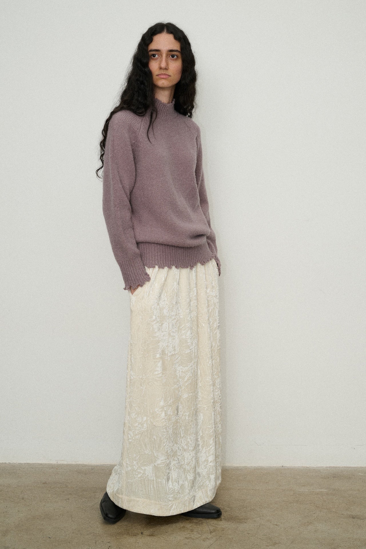 Velvet Straight-Cut Midi Skirt