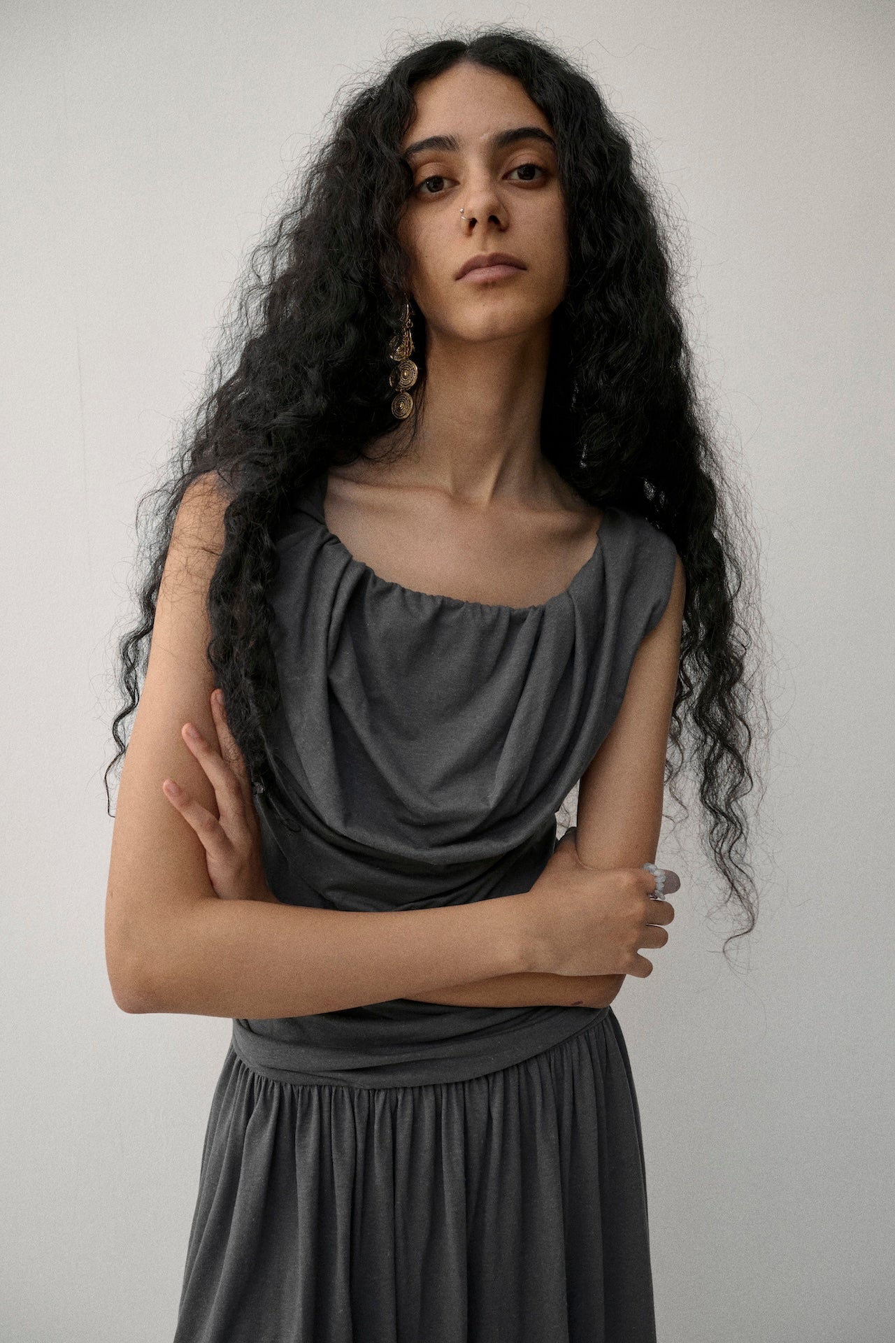 Draped Low-Waist Knit Dress