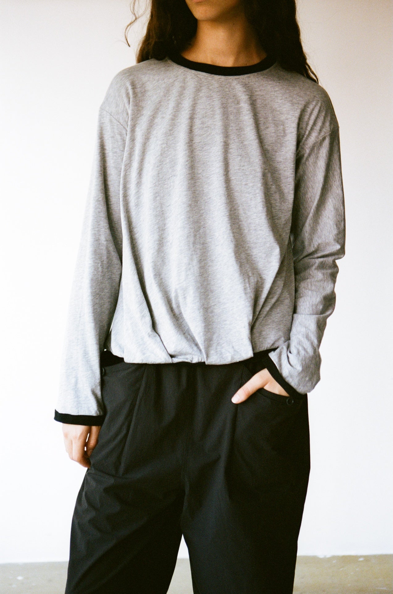 Reversible Double-Layer Contrast Knit Long-Sleeve Tee