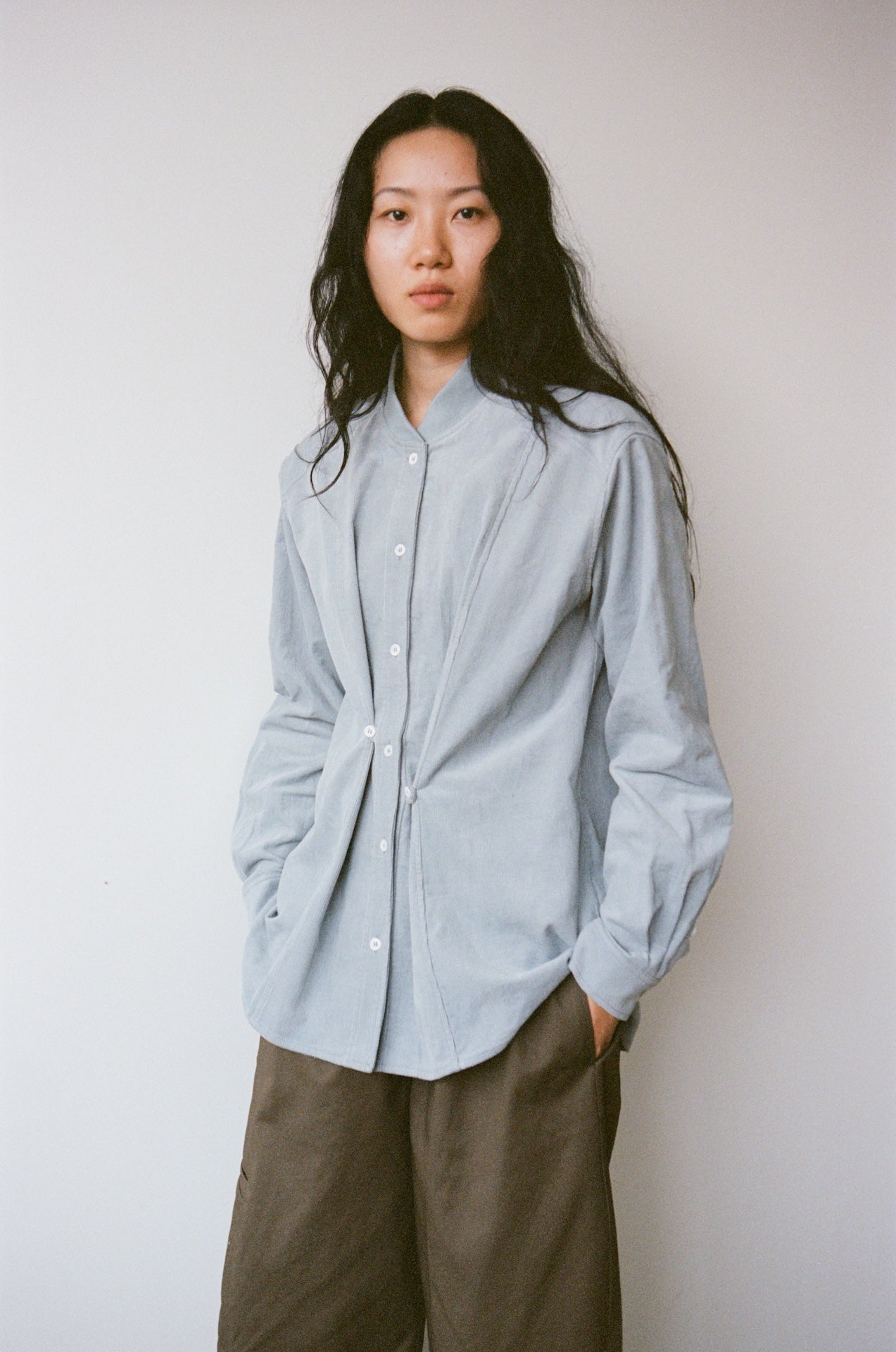 Stand-Collar Adjustable Asymmetric Vintage Shirt Jacket