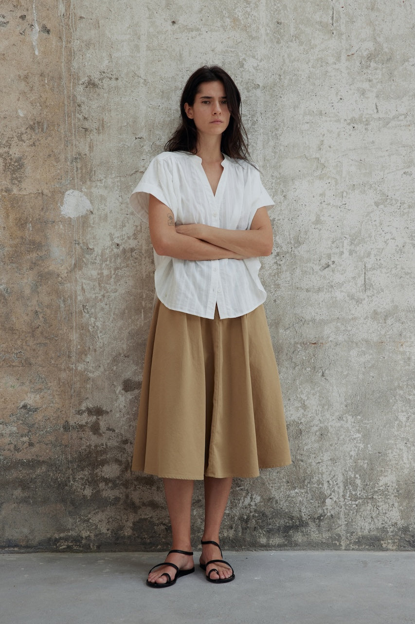 Tailored-Pleat Contrast Skirt
