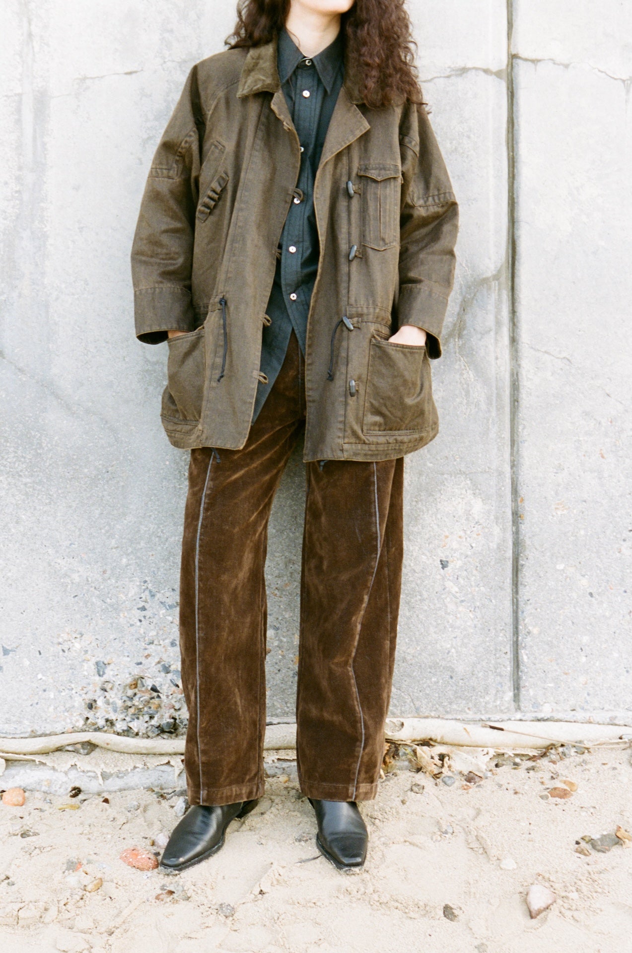 Patch-Pocket Drawstring-Waist Military Collar Jacket