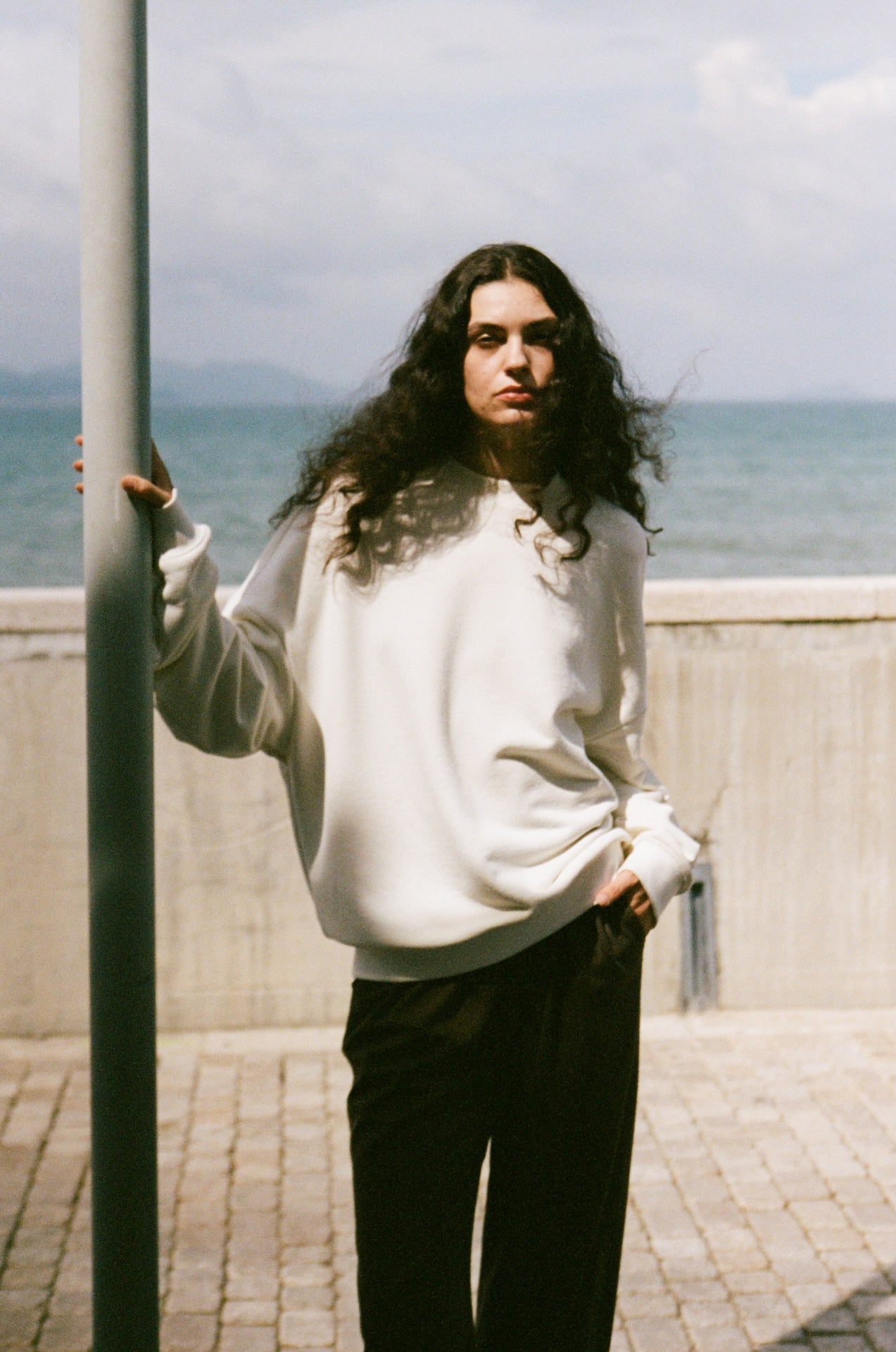 Cotton-Blend Bouclé Knit Crewneck Drop-Shoulder Pullover Sweatshirt