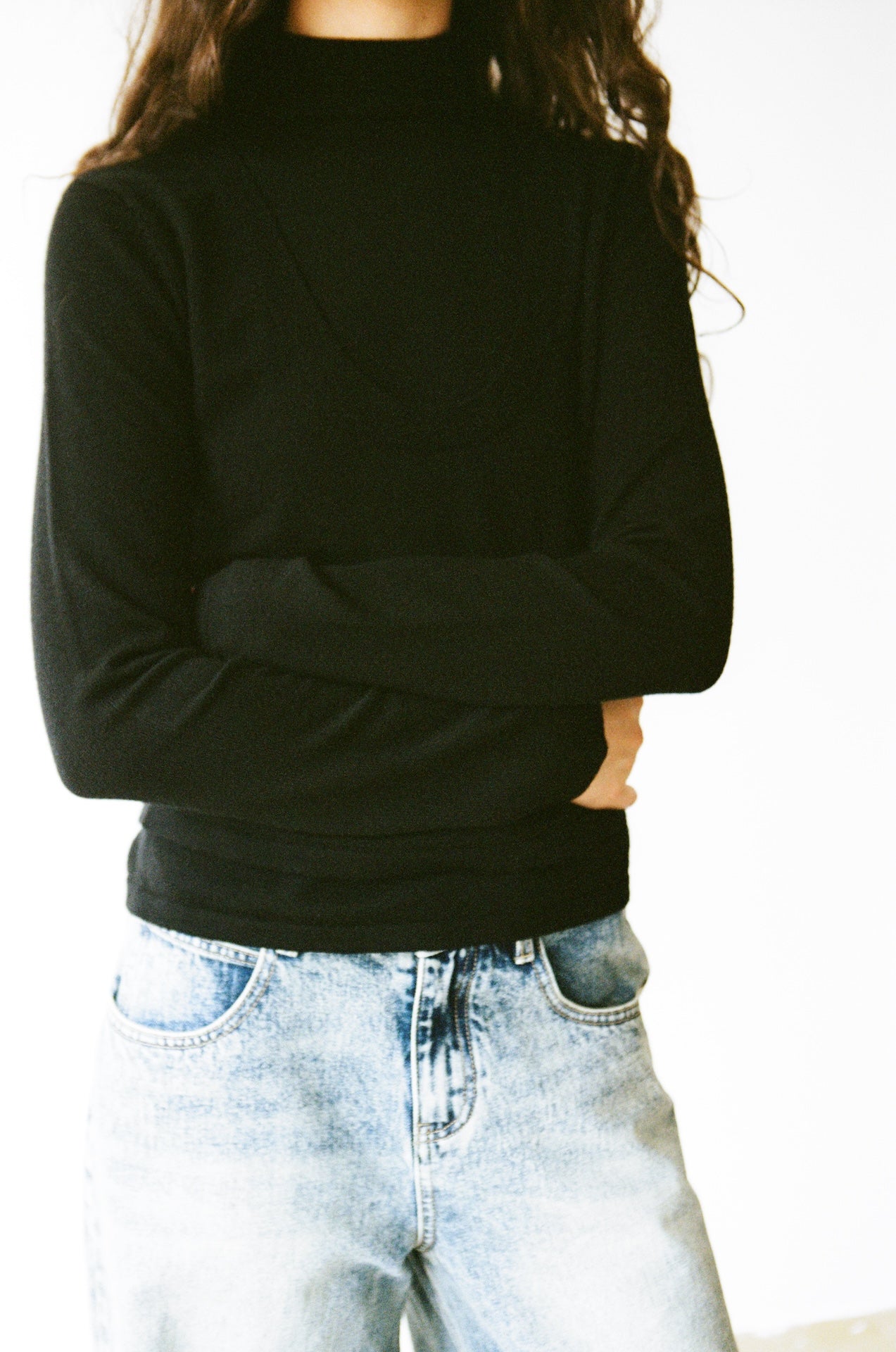 Mock Two-Piece High-Neck Knitted Top